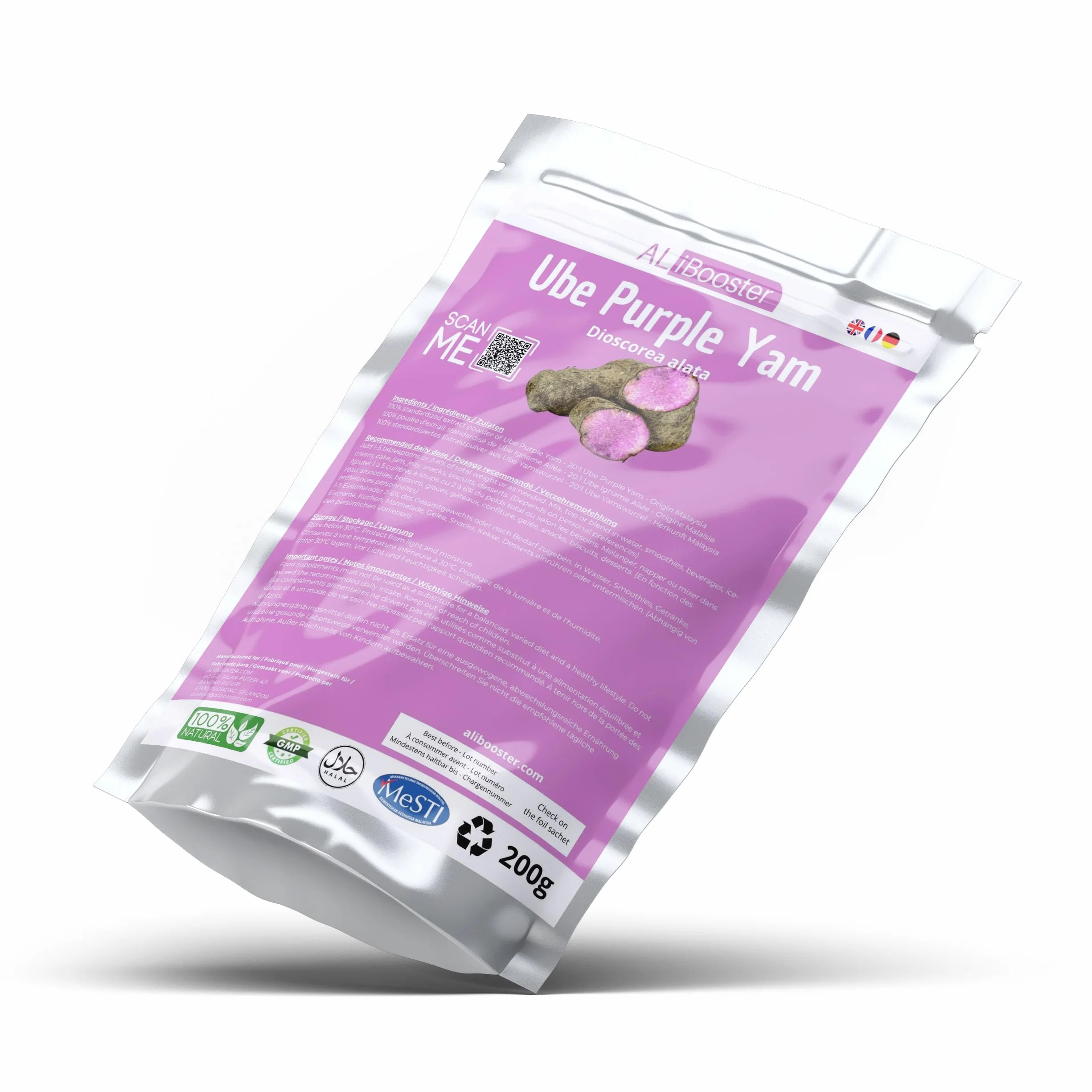 Polvo de ñame morado (Ube) Extracto estandarizado 200g puro natural sin aditivos