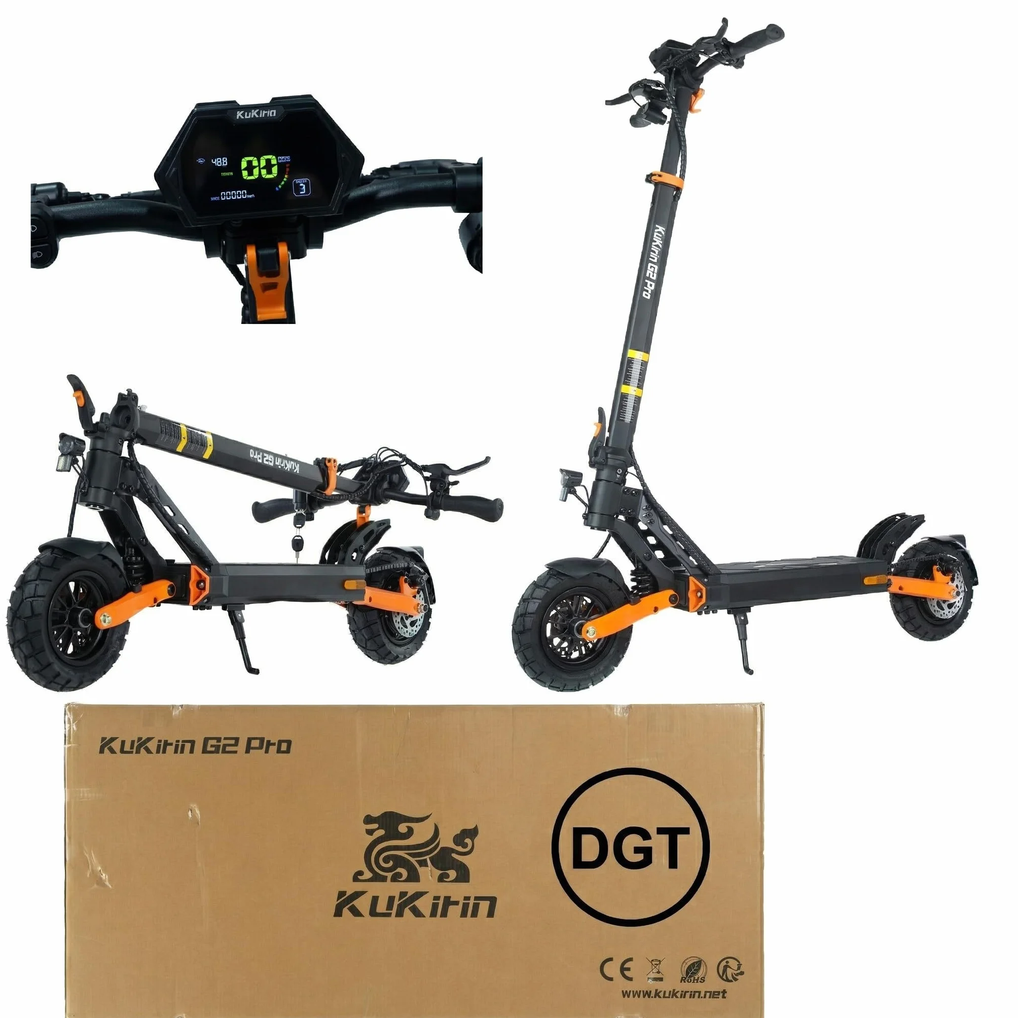KuKirin G2 Pro Patinete Eléctrico Adultos 65km Autonomía Neumáticos 9" Offroad Suspensión Doble Plegable IP54 Frenos Disco 120kg