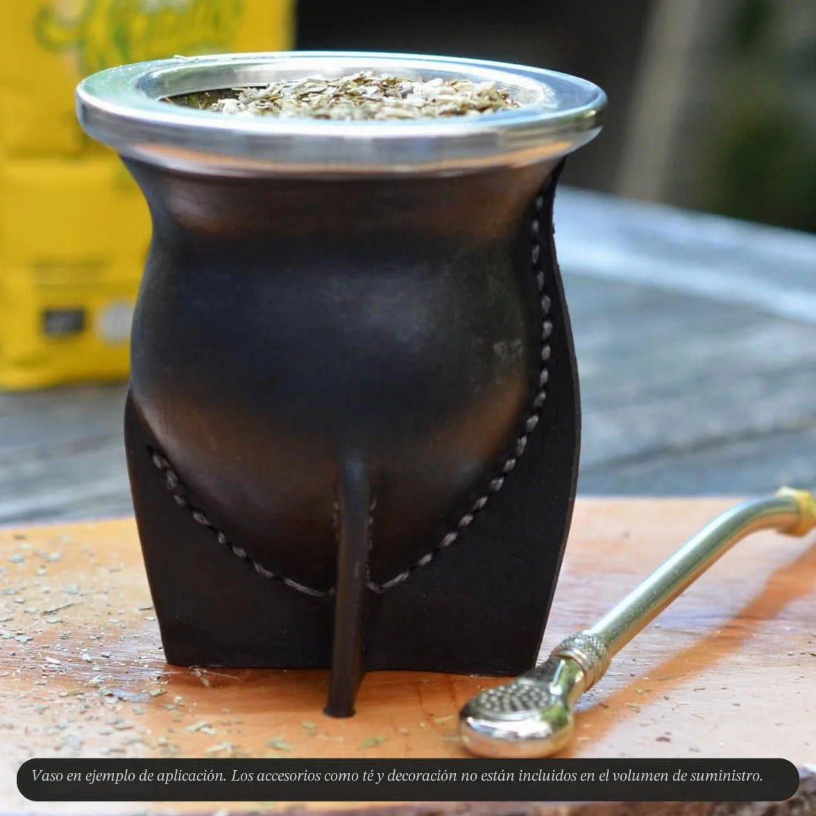 Mate de Vidrio Forrado en Cuero Negro - Mate Argentino Tradicional de Fácil Limpieza para Yerba Mate - No Necesita Curado - Capacidad 200-250 ml