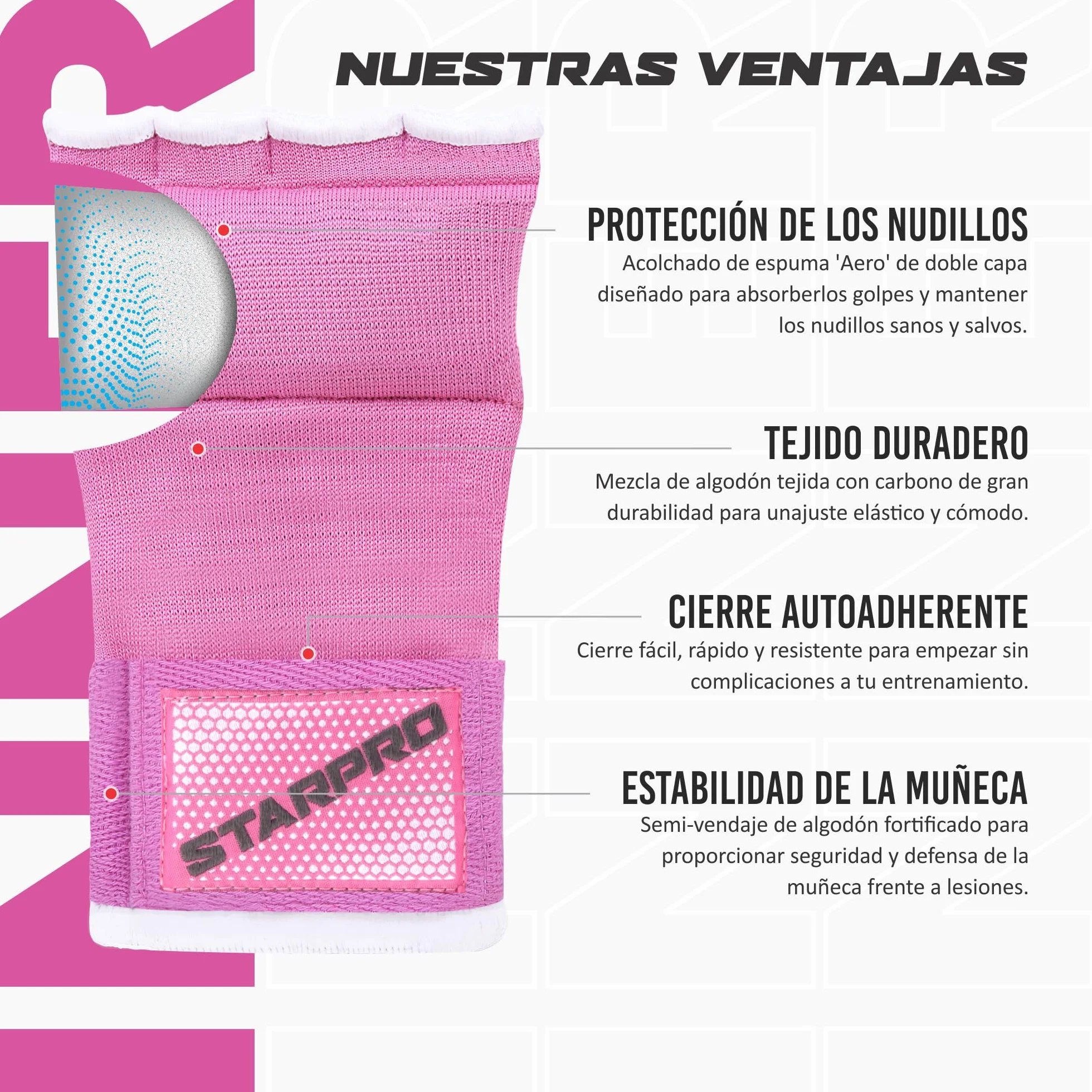Starpro Guantes Boxeo Envolturas Elástico Acolchado Cinta Vendas MMA Muay Thai Entrenamiento Gimnasio