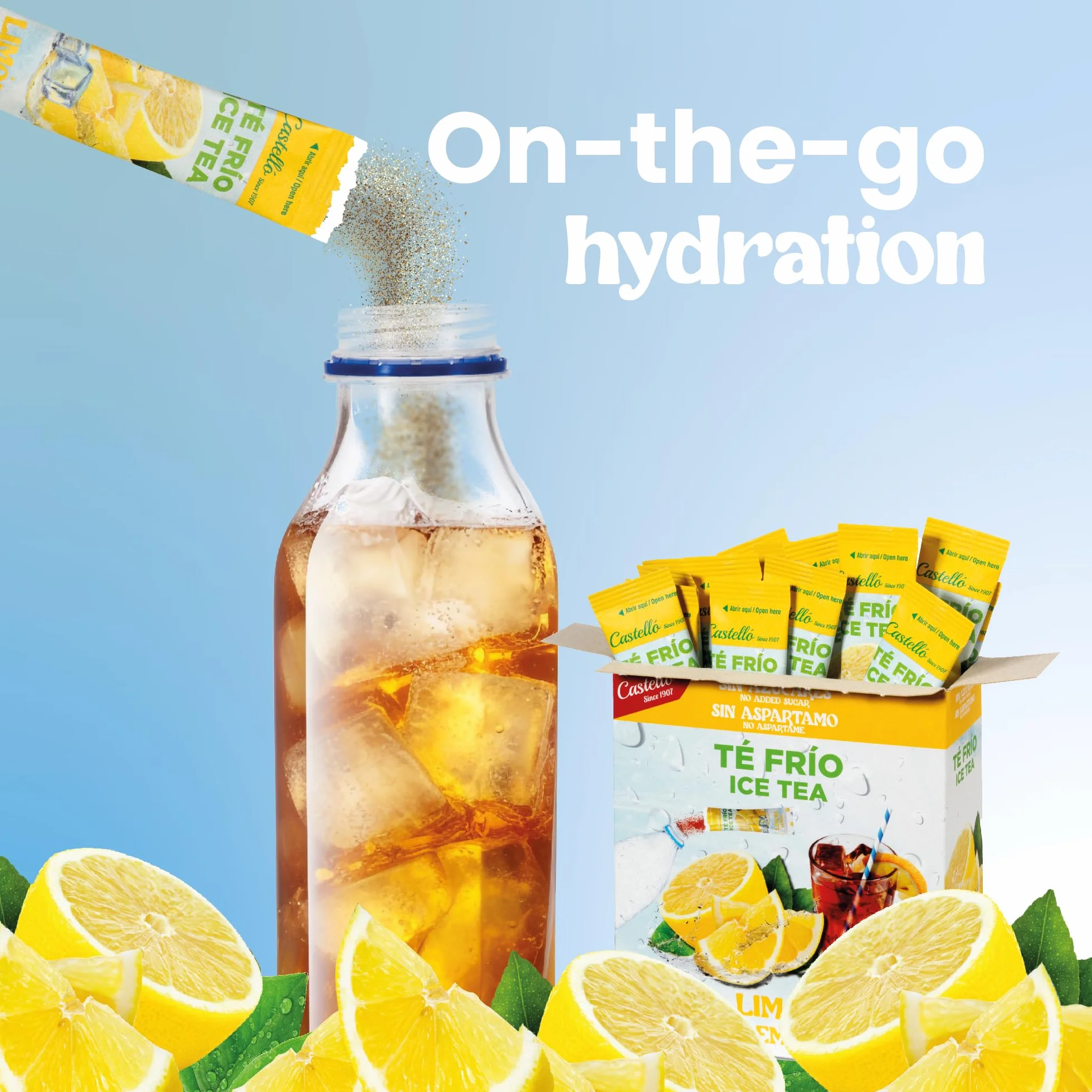 Castello since 1907 Té Frío (Ice Tea - Iced Tea) Zero & Instantáneo | Limón | 15 sobres | 1 sobre = 500 ml de Té | 0 Calorías | 0 Azúcar | 0 Aspartamo