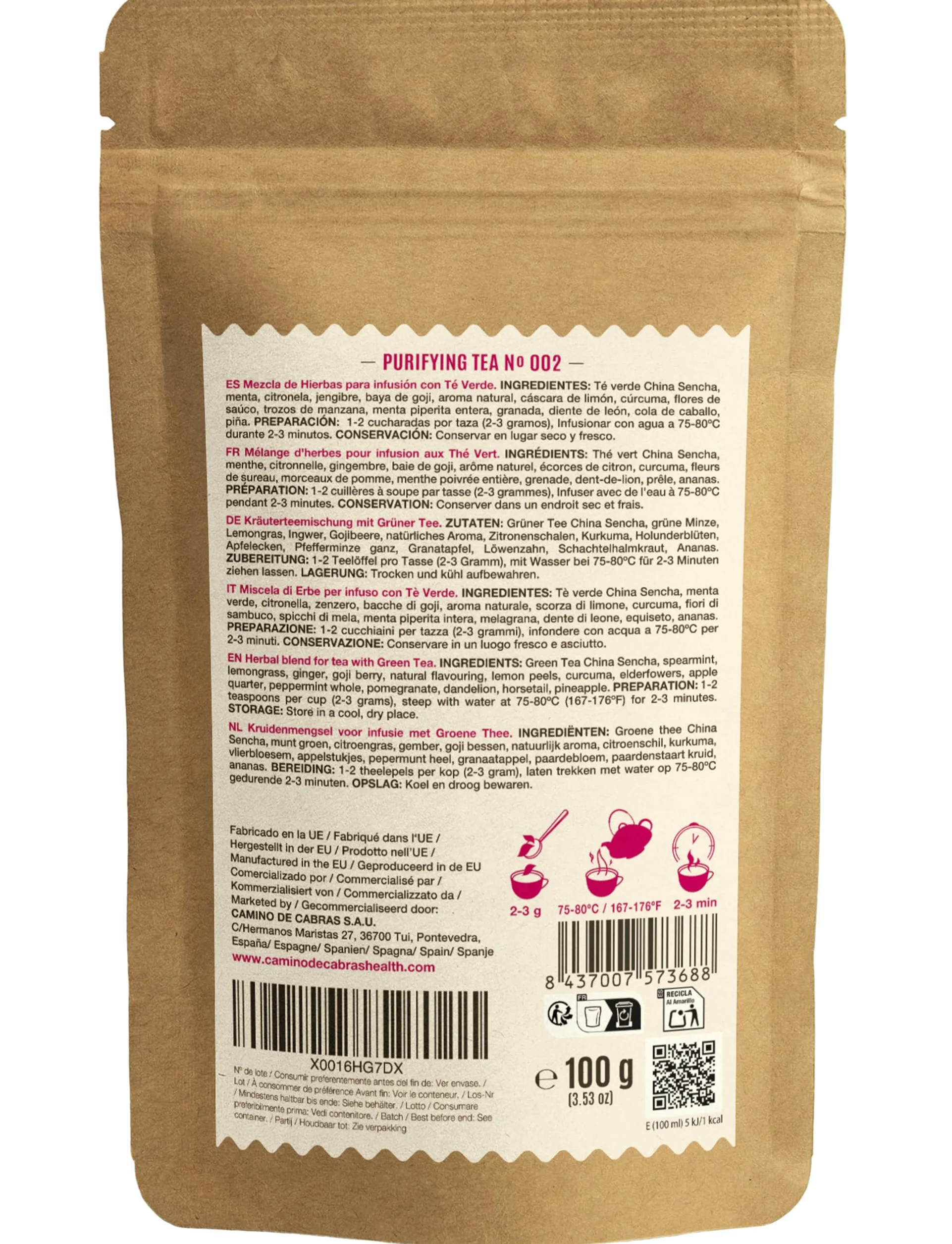 DETOX | Té Depurativo | Infusión drenante con efecto diuretico | Te Verde, Cola de Caballo, Diente de León, Curcuma, Jengibre, Bayas de Goji, Piña | Antioxidante Natural 100g