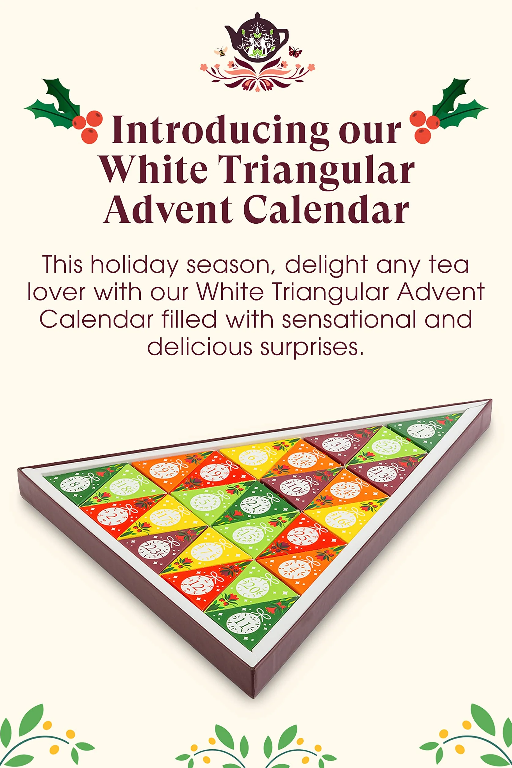 Calendario de Adviento Triángulo 25 bolsitas pirámides de tés e infusiones orgánicas - English Tea Shop