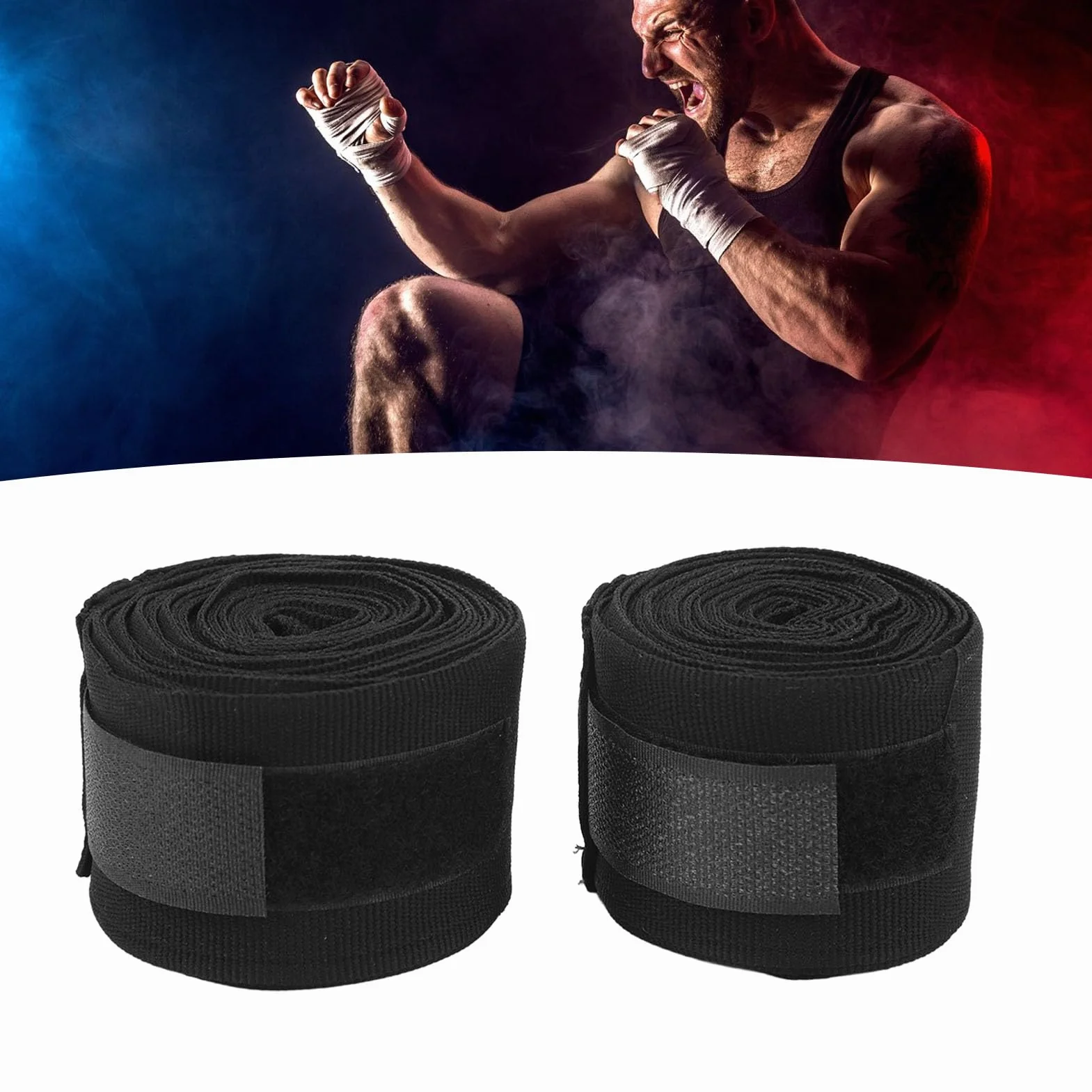 Vendas de Boxeo de Algodón de Secado Rápido, 2 uds., 5m, Gancho y Bucle Semielástico, para Kickboxing Muay Thai