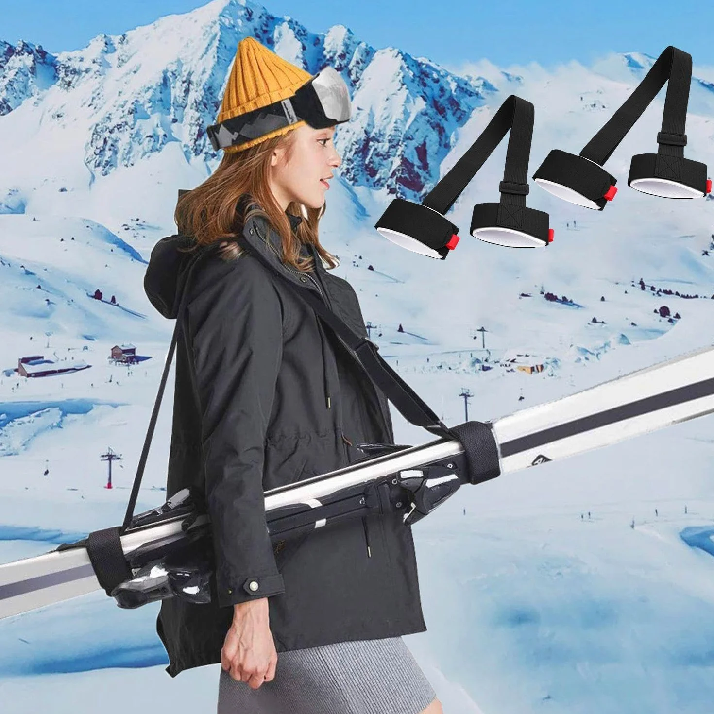 Pack De 3 Correas Ajustables Para Snowboard Y Esquí, Negro