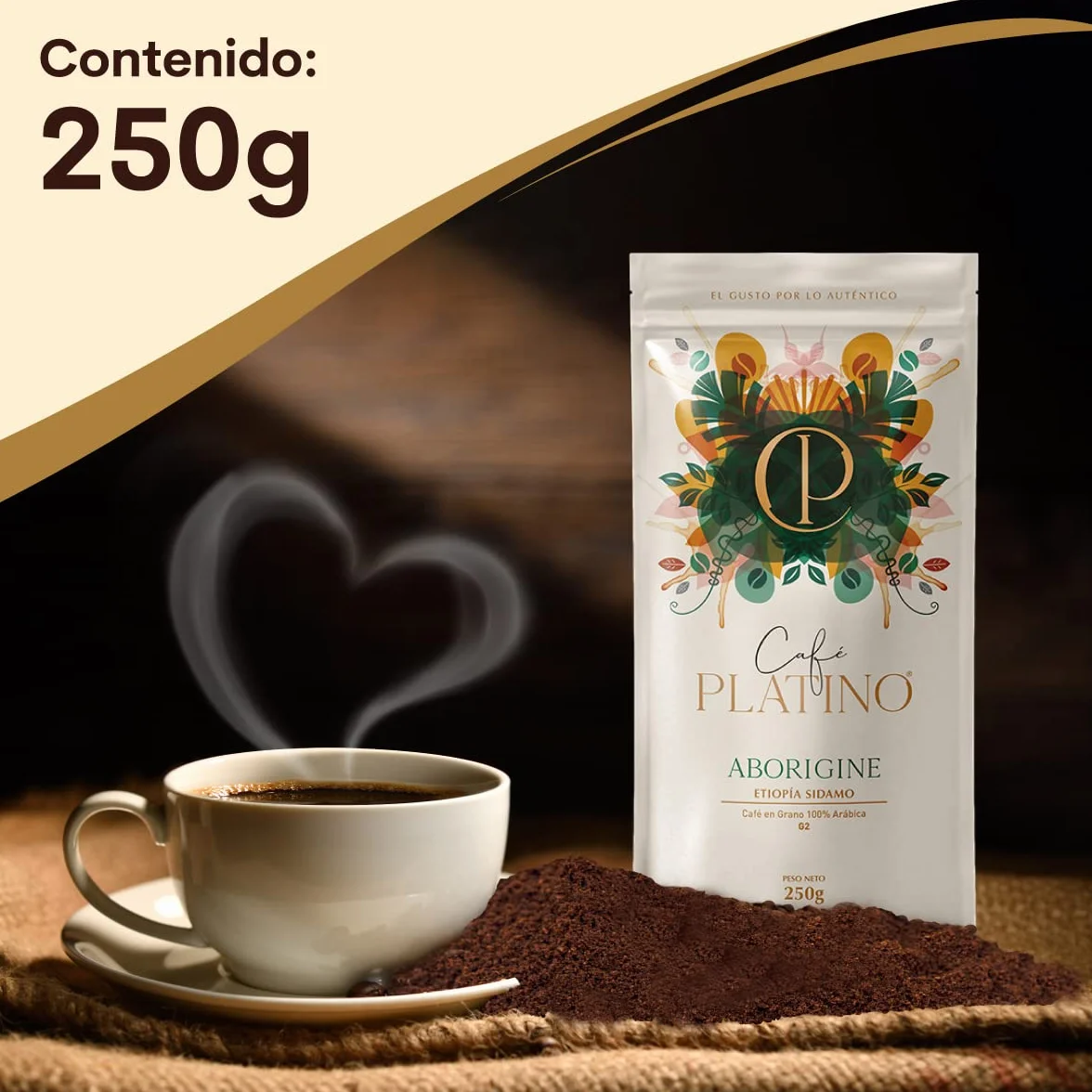 Café Platino Aborigine - Café Molido de Etiopía Sidamo Tostado 250g - 100% Arábica G2
