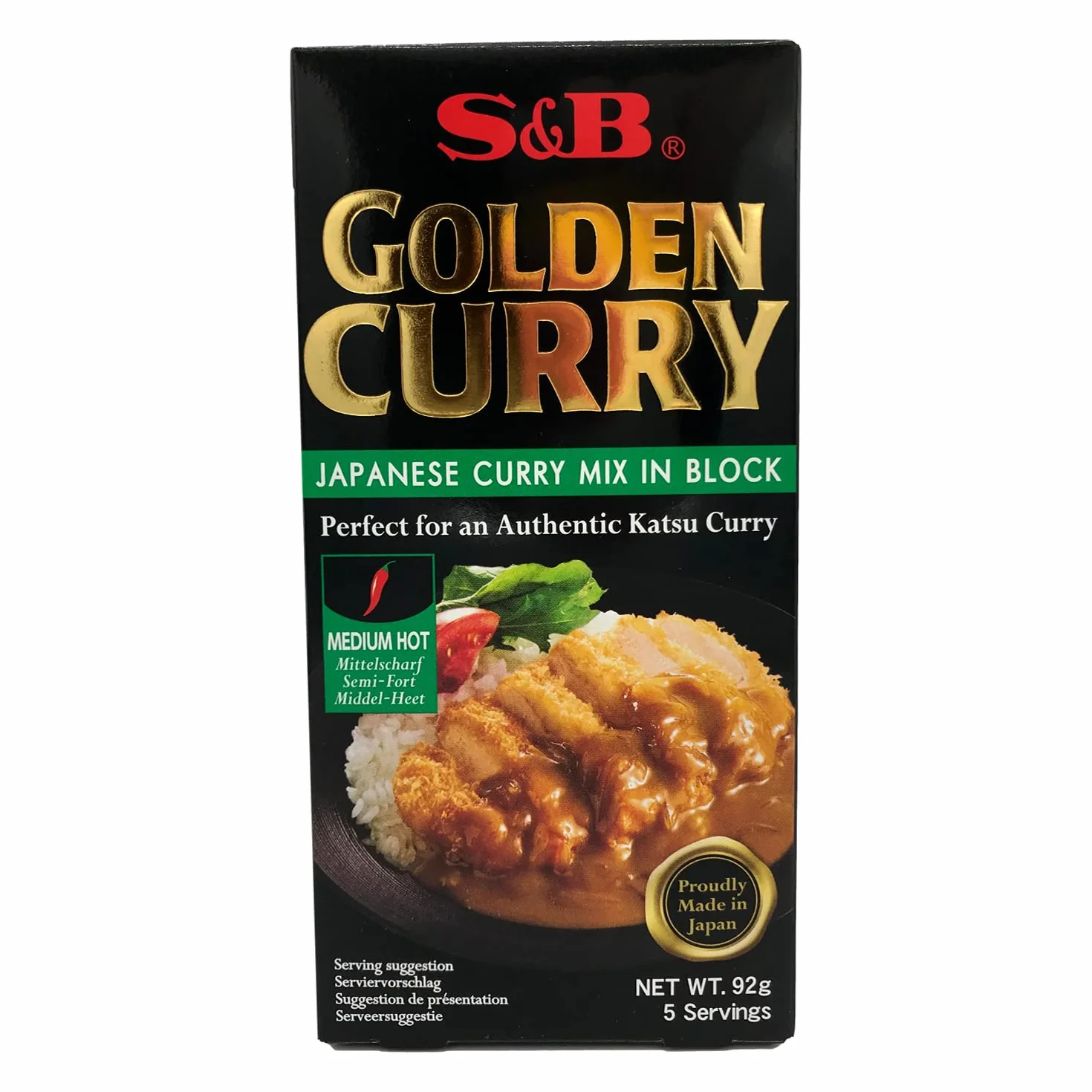 S&B Curry Japonés, Pastillas de Curry Spice, Sazonador Picante, Sabor Picante Medio, Condimento ideal para tus Recetas, 92 g (Paquete de 1)