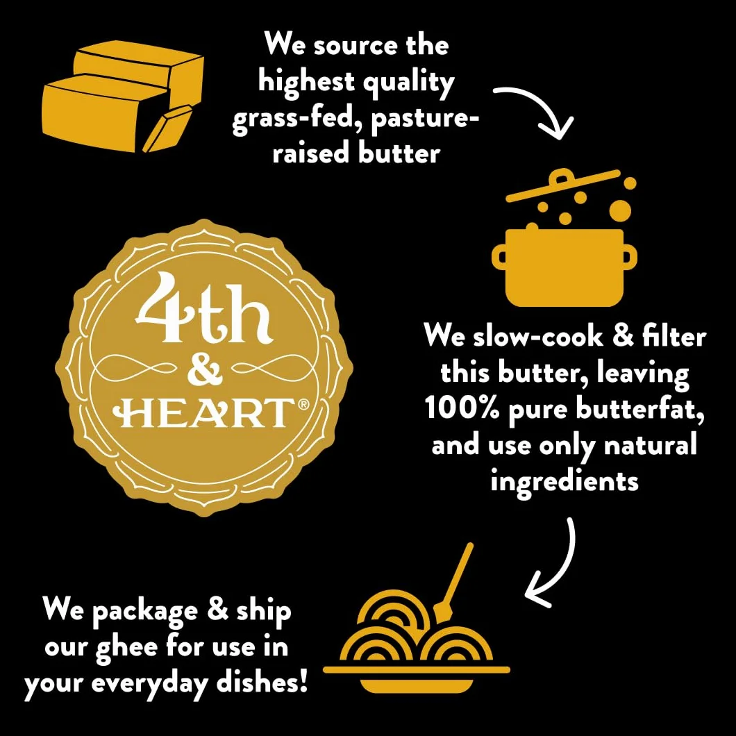 4th & Heart - Ghee mantequilla alimentada con pasto clarificada mantequilla cúrcuma - 9 oz.