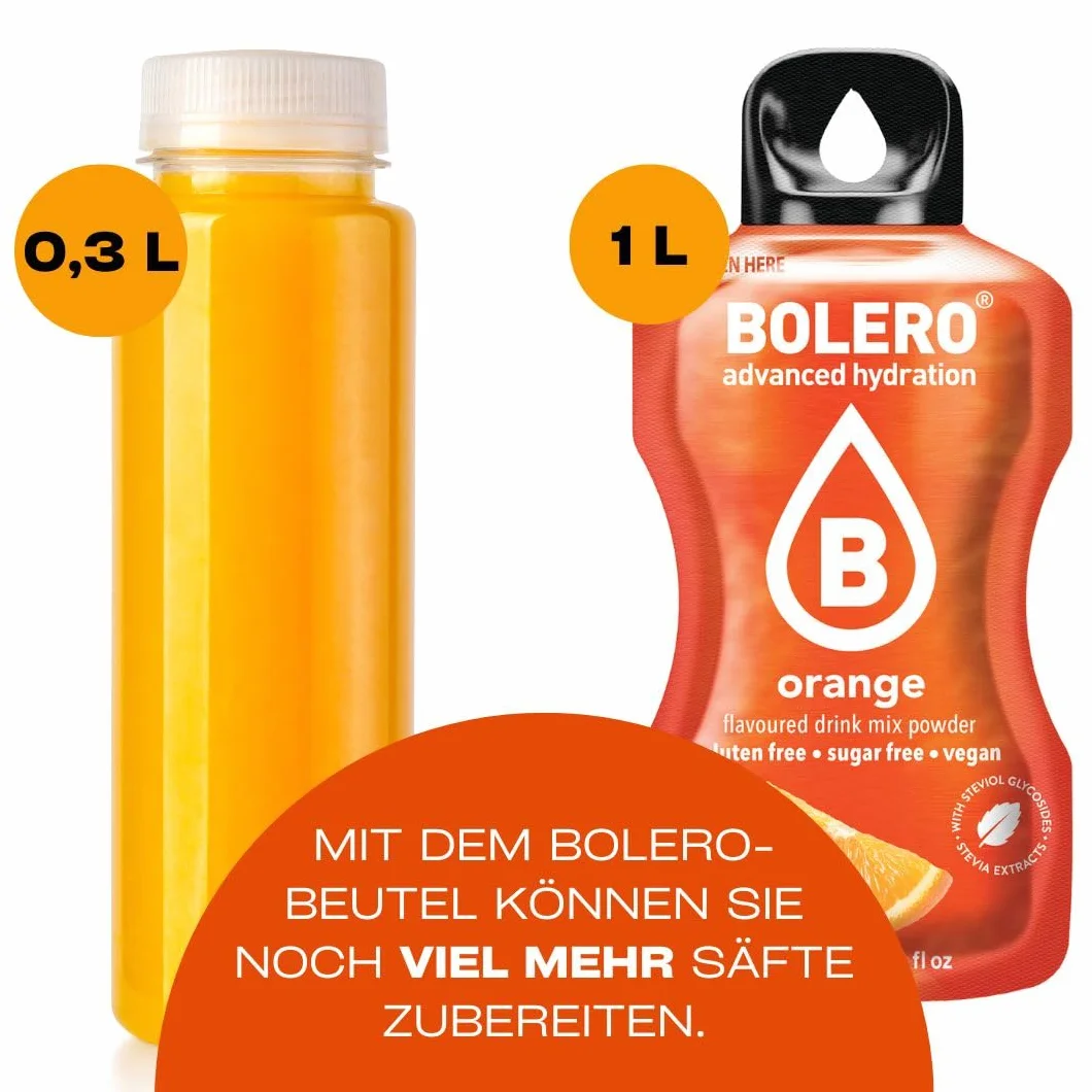 Bolero Drinks, 24 sobres de 3 gramos, sabor a fruta, preparación en polvo soluble en agua para bebidas frescas, 72 gramos, endulzado con stevia (Cola)