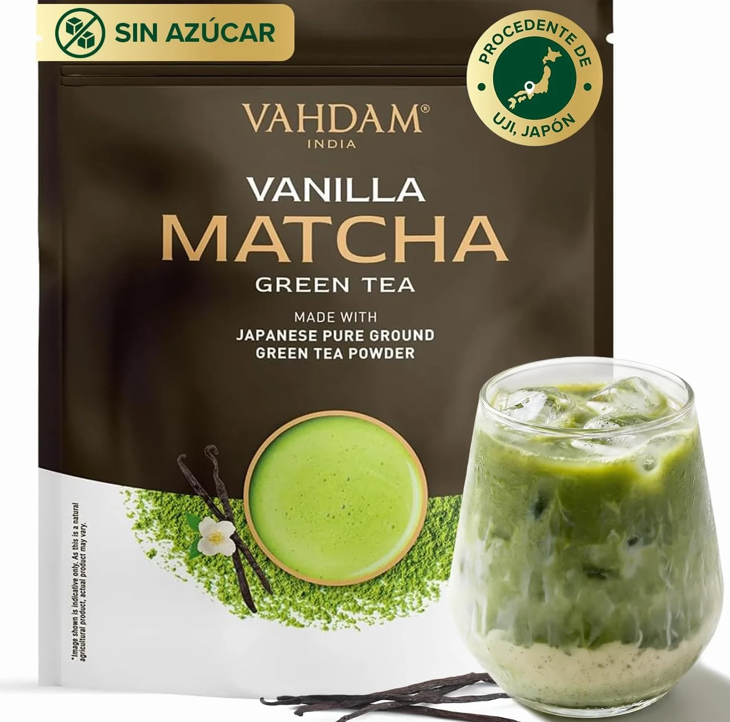 VAHDAM Polvo de Matcha Vainilla 100g-50 Tazas | Matcha Uji & Vainilla de Madagascar | 100% Natural | Té Verde Japonés Premium | Para Latte & Té