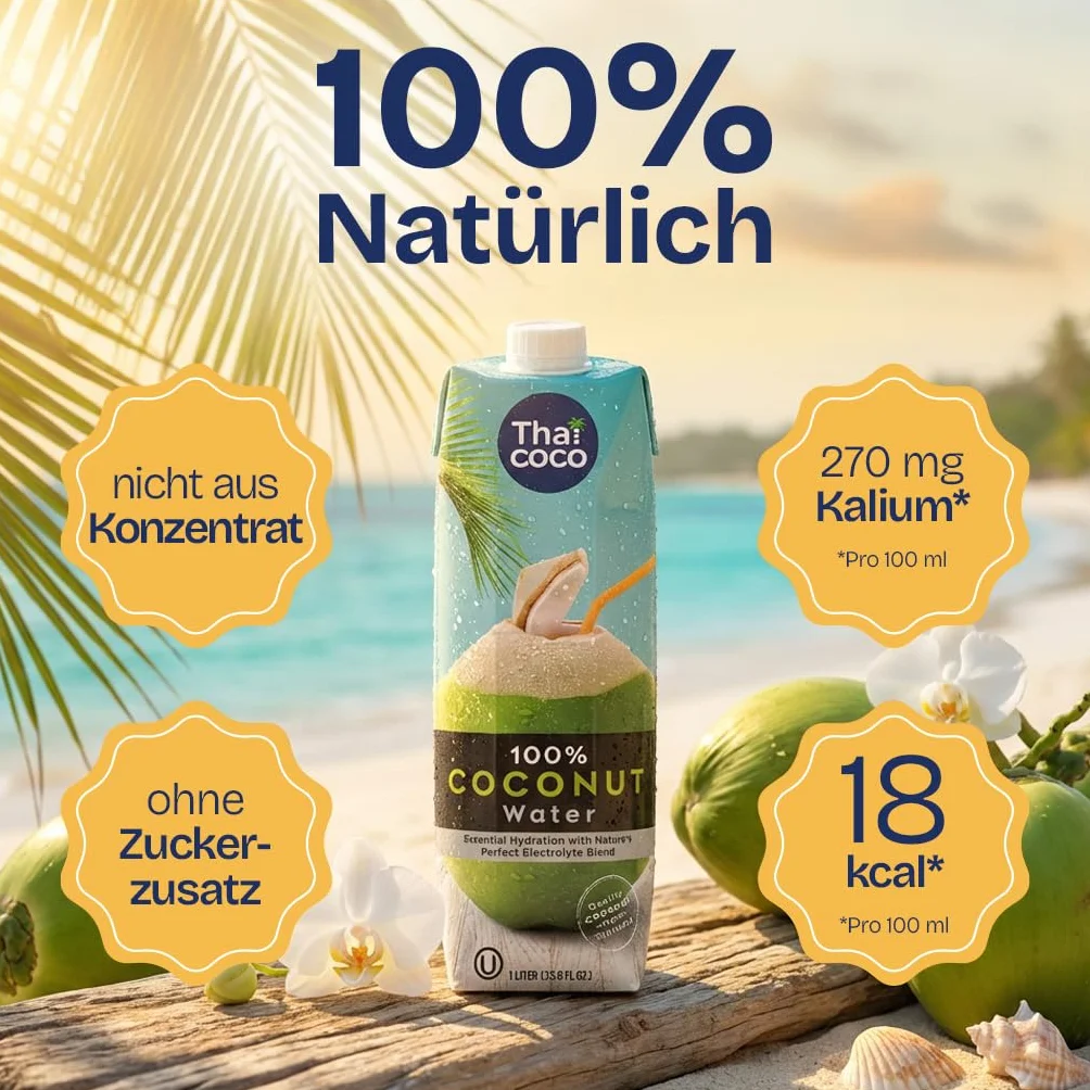 Thai Coco 100% agua de coco Nam Hom, hidratante natural, 350 ml