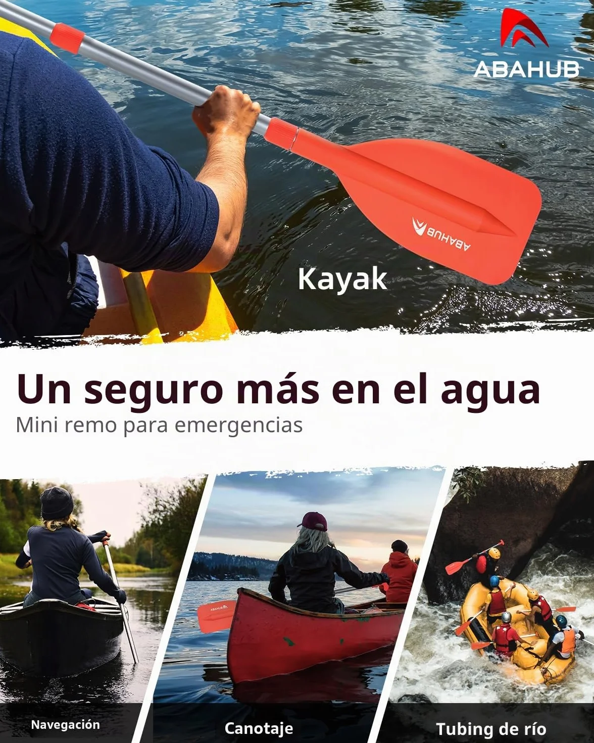 Abahub Remo Telescópico 53-106cm Emergencia Mango en T Timón Ligero Auxiliar Eje Aluminio para Kayak Inflable Azul Naranja Amarillo