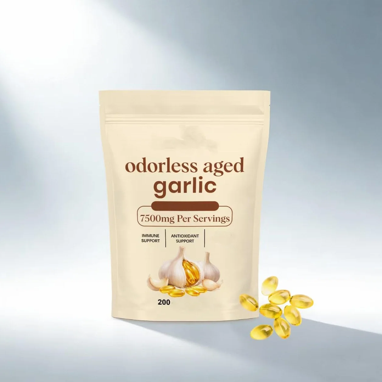 Extracto de ajo envejecido 7500 mg - Apoyo inmunológico - Inodoro y sin regusto - 200 unidades - Sin OGM y sin gluten,1Pcs