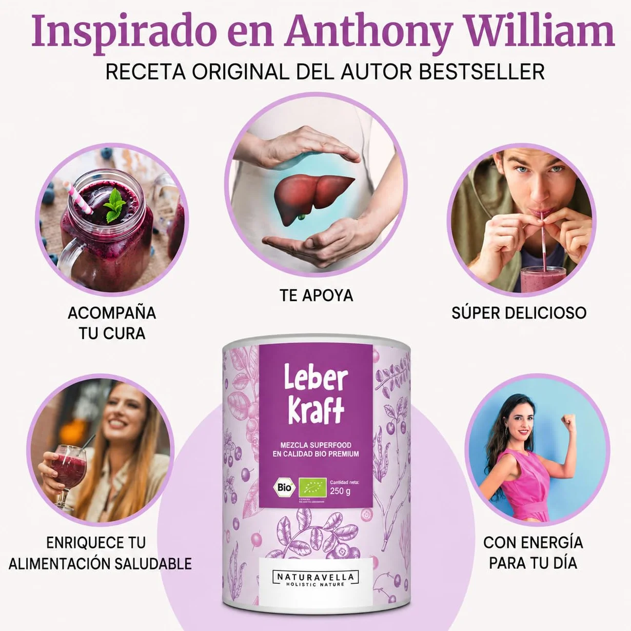 NATURAVELLA LeberKraft Superfood Bio 250g | Heavy Metal Detox con arándanos silvestres, hierba de cebada, espirulina y dulse | Receta Anthony William | Vegano