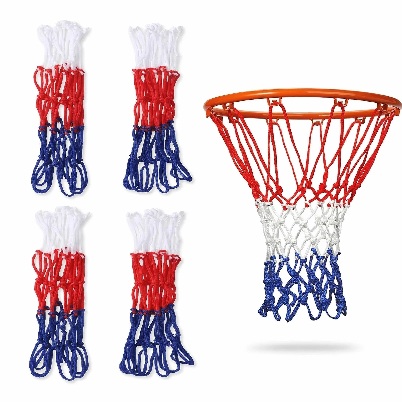 Red de repuesto para baloncesto 4 Piezas, tamaño pequeño, para cestas de 20 a 26 cm, 8 trabillas