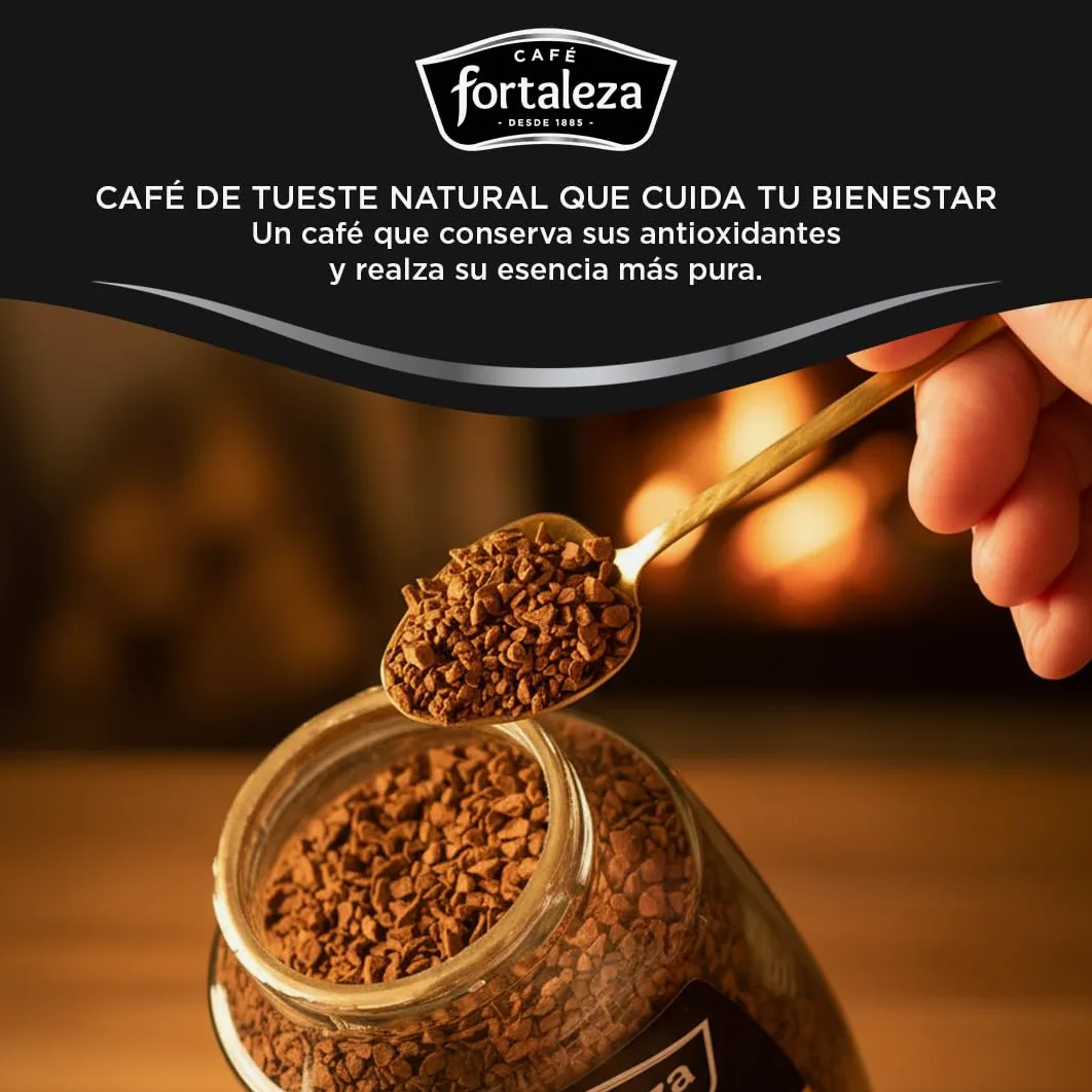 CAFÉ FORTALEZA Café Soluble 100% Arábica de Colombia Pack 100g x 6 (Total 600g) - Café Instantáneo Suave con Matices Florales y Herbales - Café Soluble de Tueste Natural para Despertar tu Día