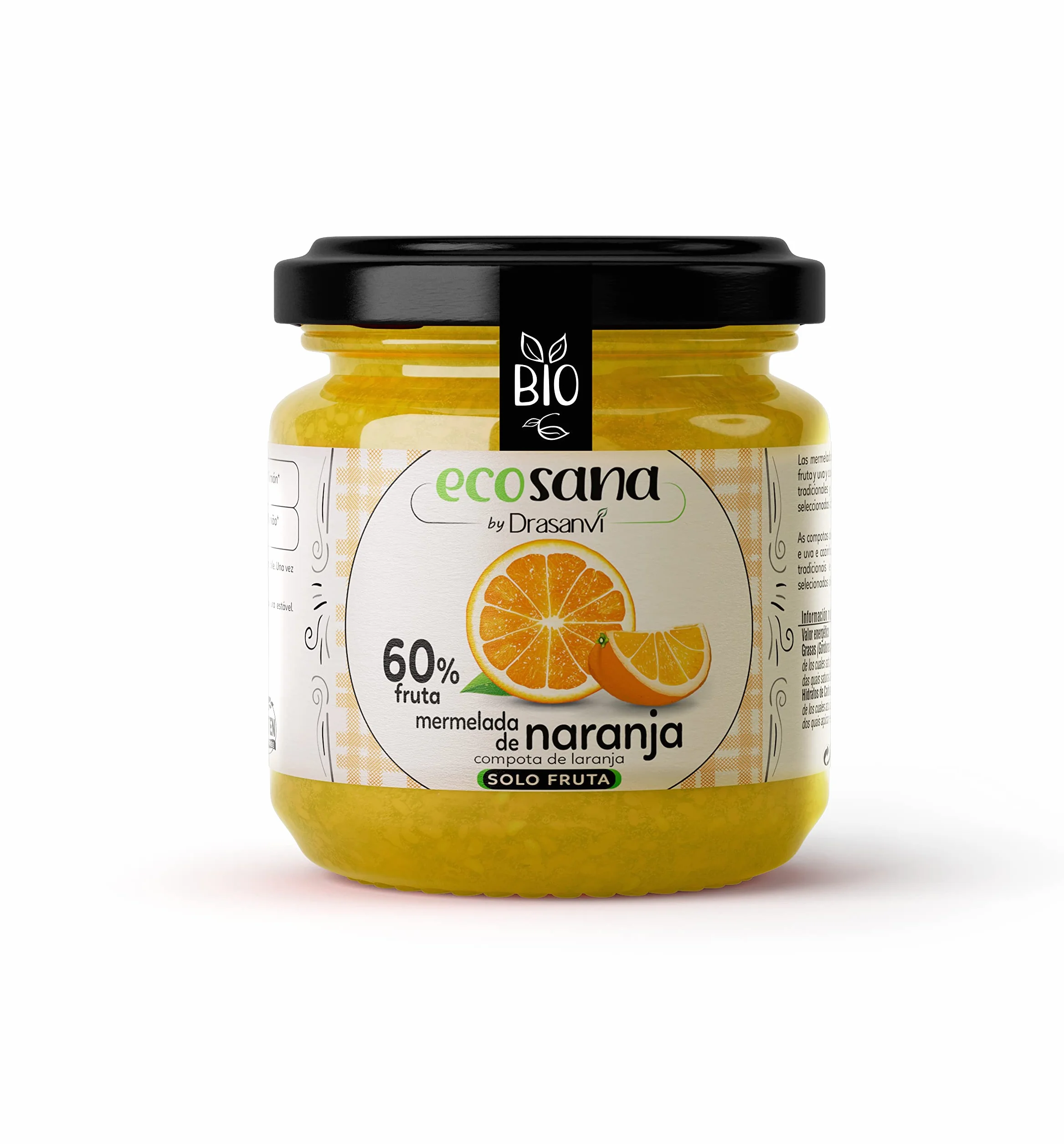 ECOSANA MERMELADA EXTRA NARANJA SIN AZÚCAR CERTIFICADO BIO by DRASANVI - VEGANO - SIN GLUTEN - 250g