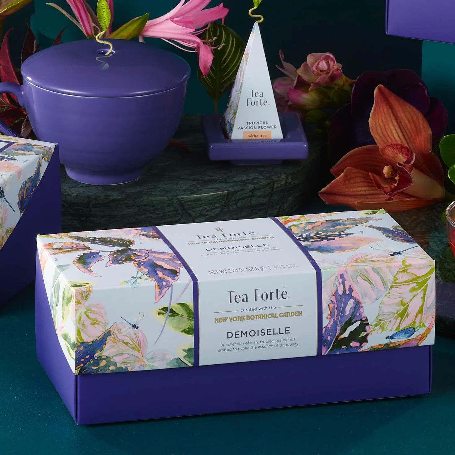 Tea Forte Demoiselle Premium Tea Gift Set, 20 Unidades, Muestras de Té Envueltas Individualmente, Bolsas Infusoras Piramidales