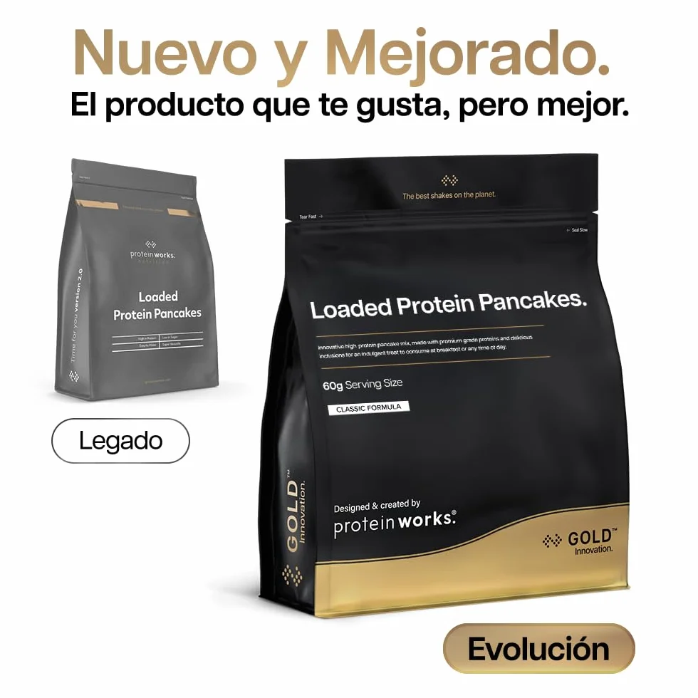 Protein Works | Loaded Protein Pancakes – GOLD Innovation, Mezcla Pancakes Proteicos Premium, Desayuno High-Protein, Bajo Azúcar & Grasa, Cookies & Cream, 16 Porciones, 1kg