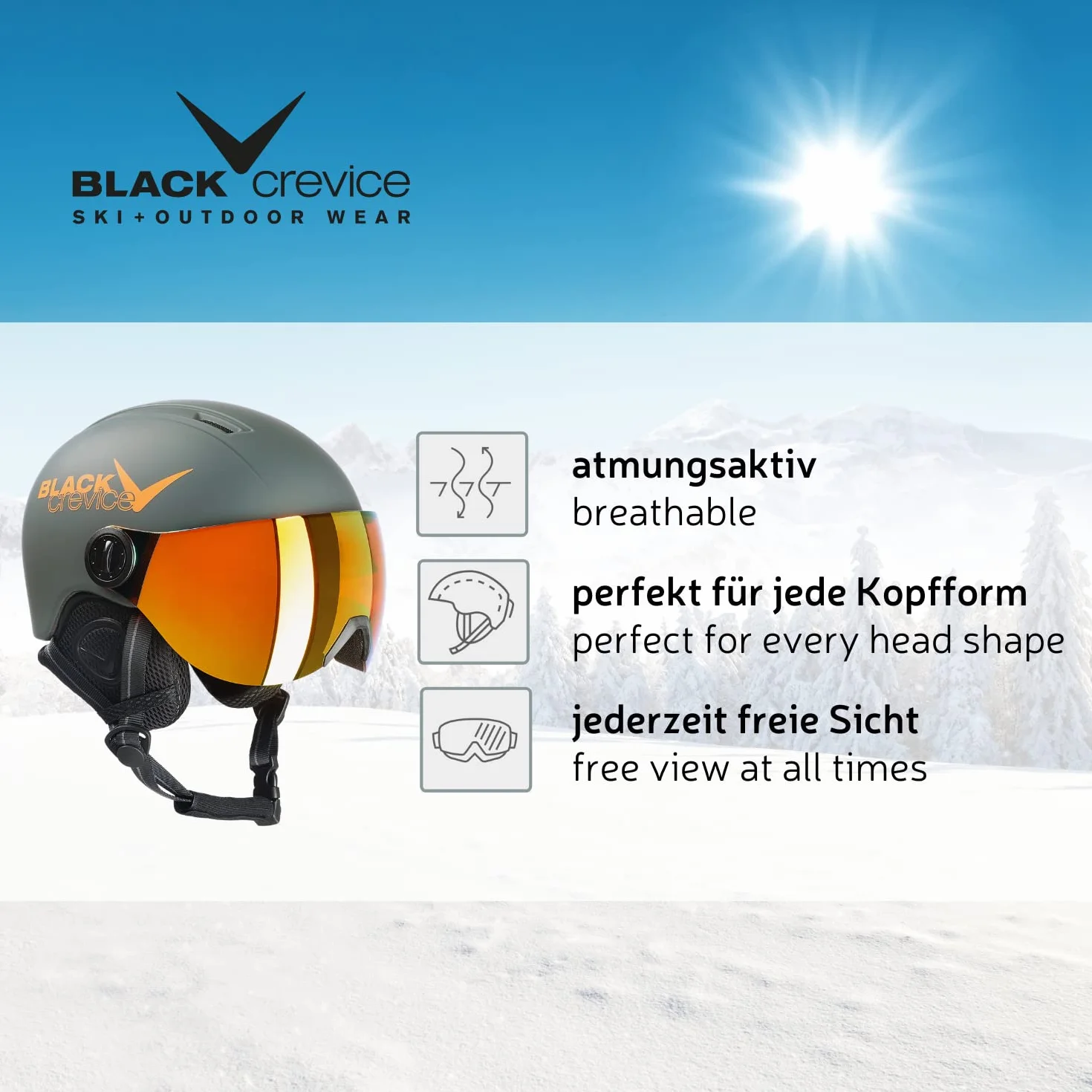 BLACK CREVICE Casco de esquí para niños Leogang Visera Estilo Piloto Transpirable Tamaño Ajustable