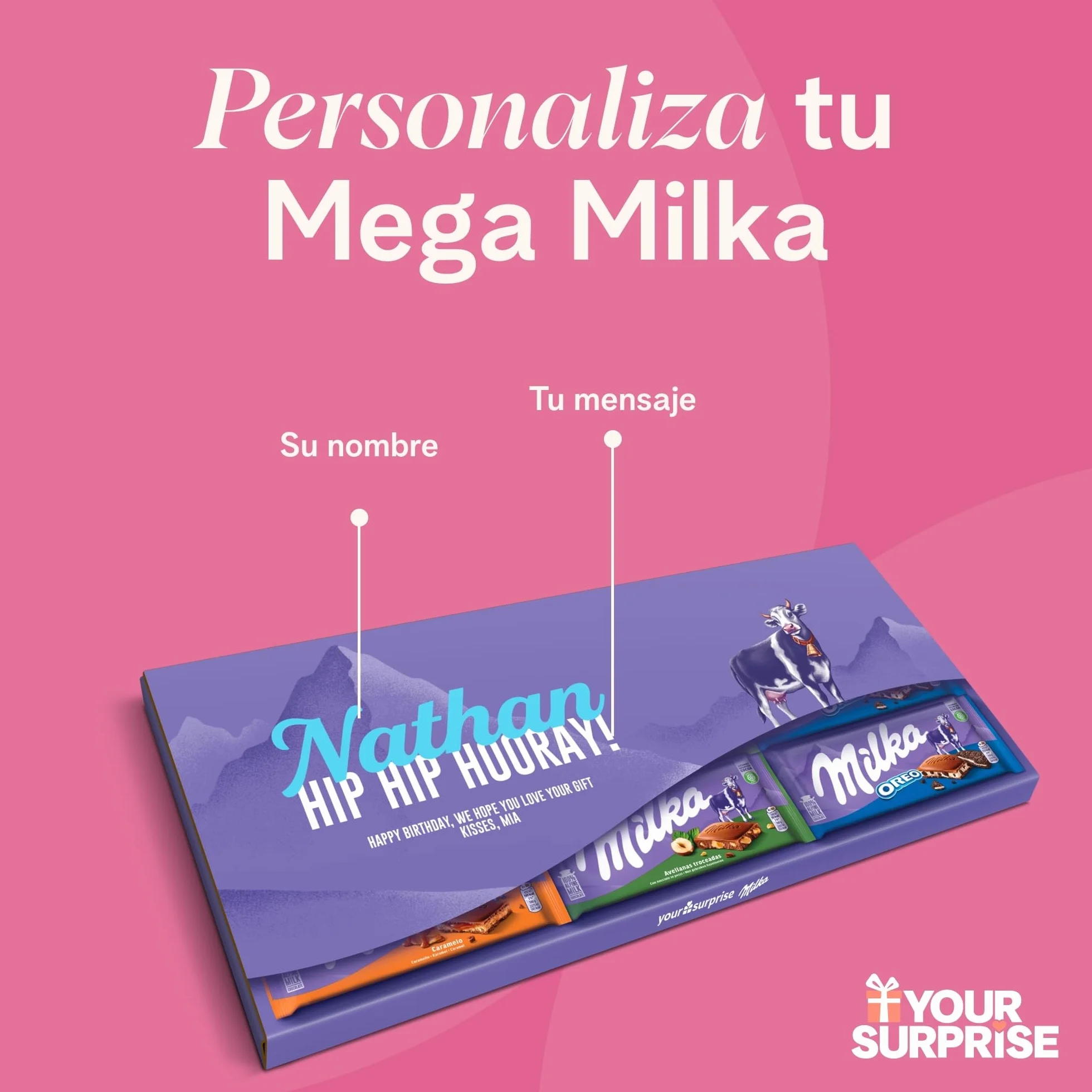 Chocolate XXL Milka Personalizado - Regalo de Cumpleaños & Aniversario para Hombre & Mujer con Nombre y Mensaje, incluye barras de chocolate Milka en varios sabores (6 Tabletas)