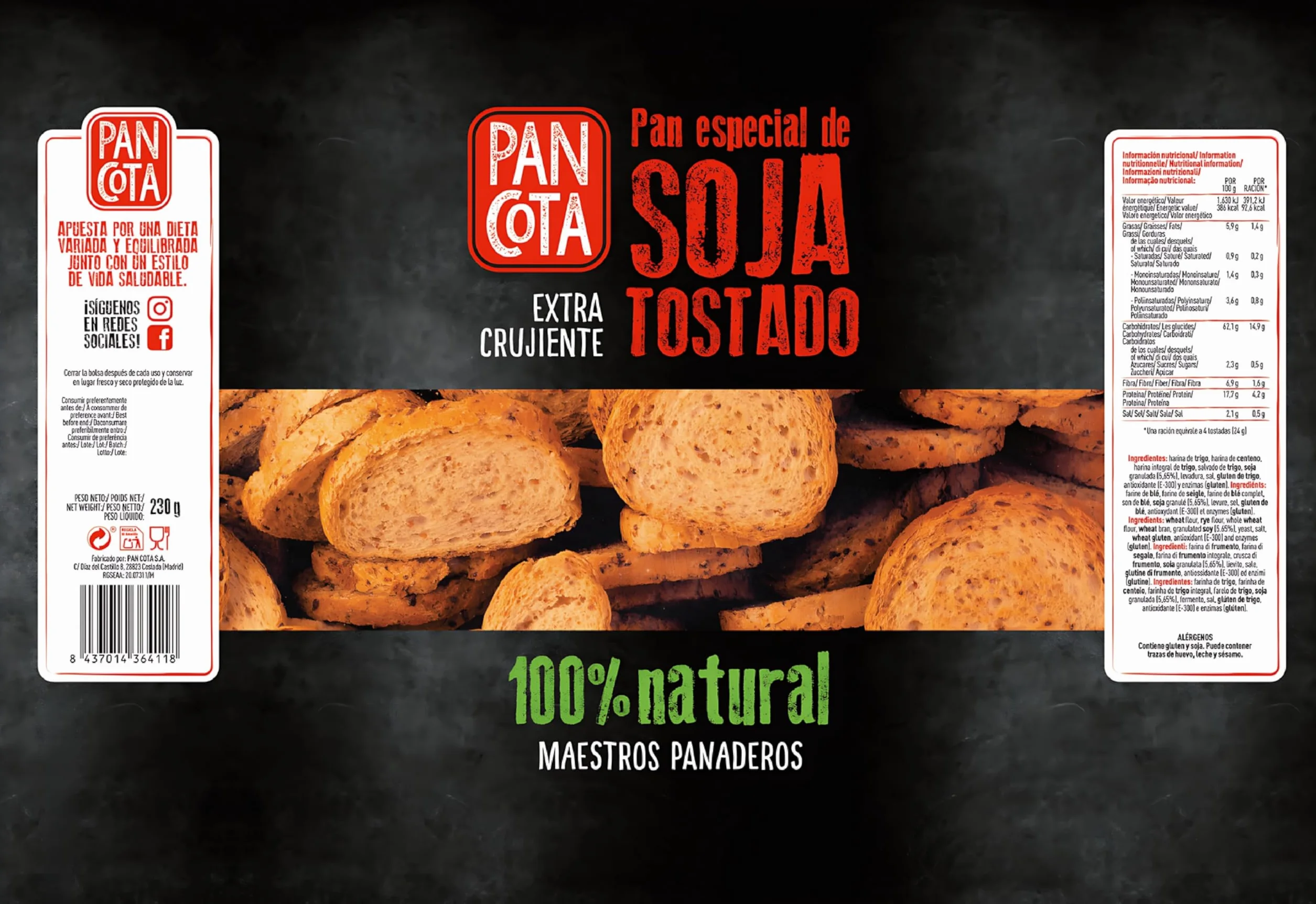 Pan Especial de Soja Tostado de Pan Cota (caja con 14 bolsas)