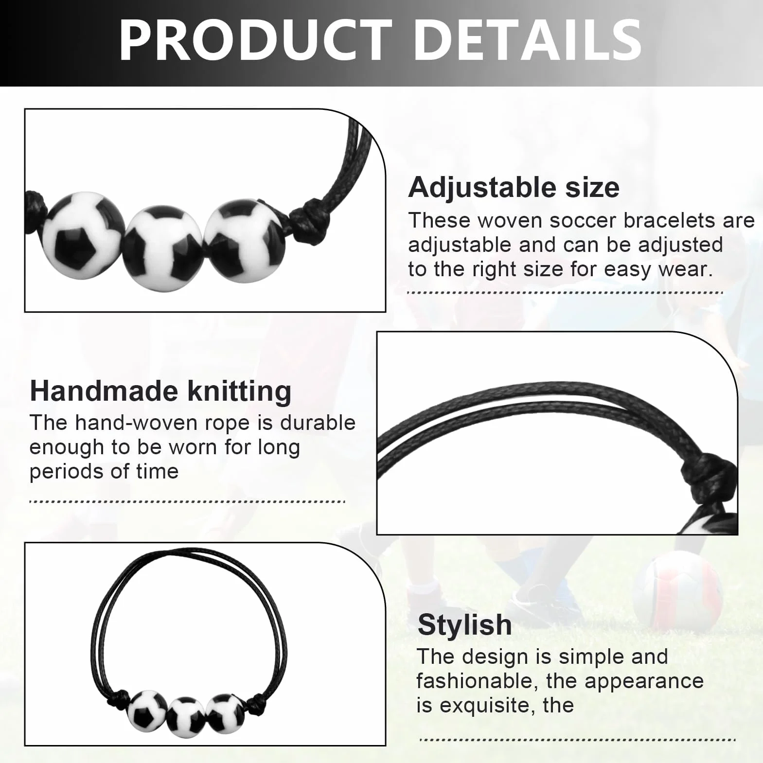 Pulsera de Fútbol Niño Pulseras Pelota, Pulseras Tejidas con Cuentas de Balón, Accesorio para Fiestas y Cumpleaños