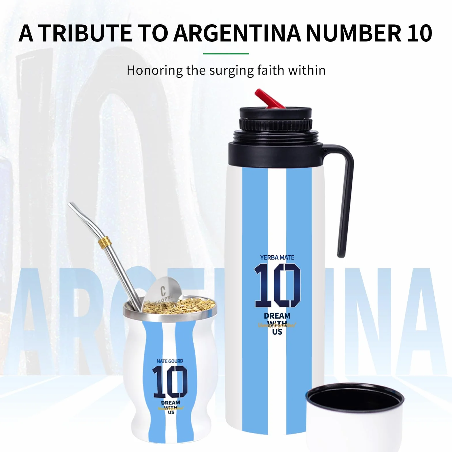 CUOPRU Botella de acero inoxidable de doble pared aislada al vacío 32 onzas sin BPA estilo Capitán de Argentina