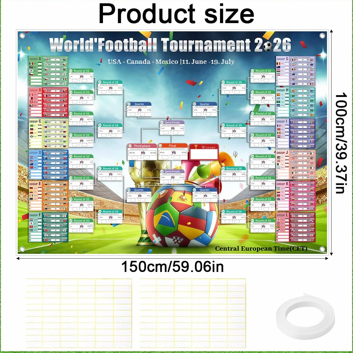 Póster de Calendario Copa del Mundo 2026 150x100 cm 48 Equipos Participantes e Info de Partidos