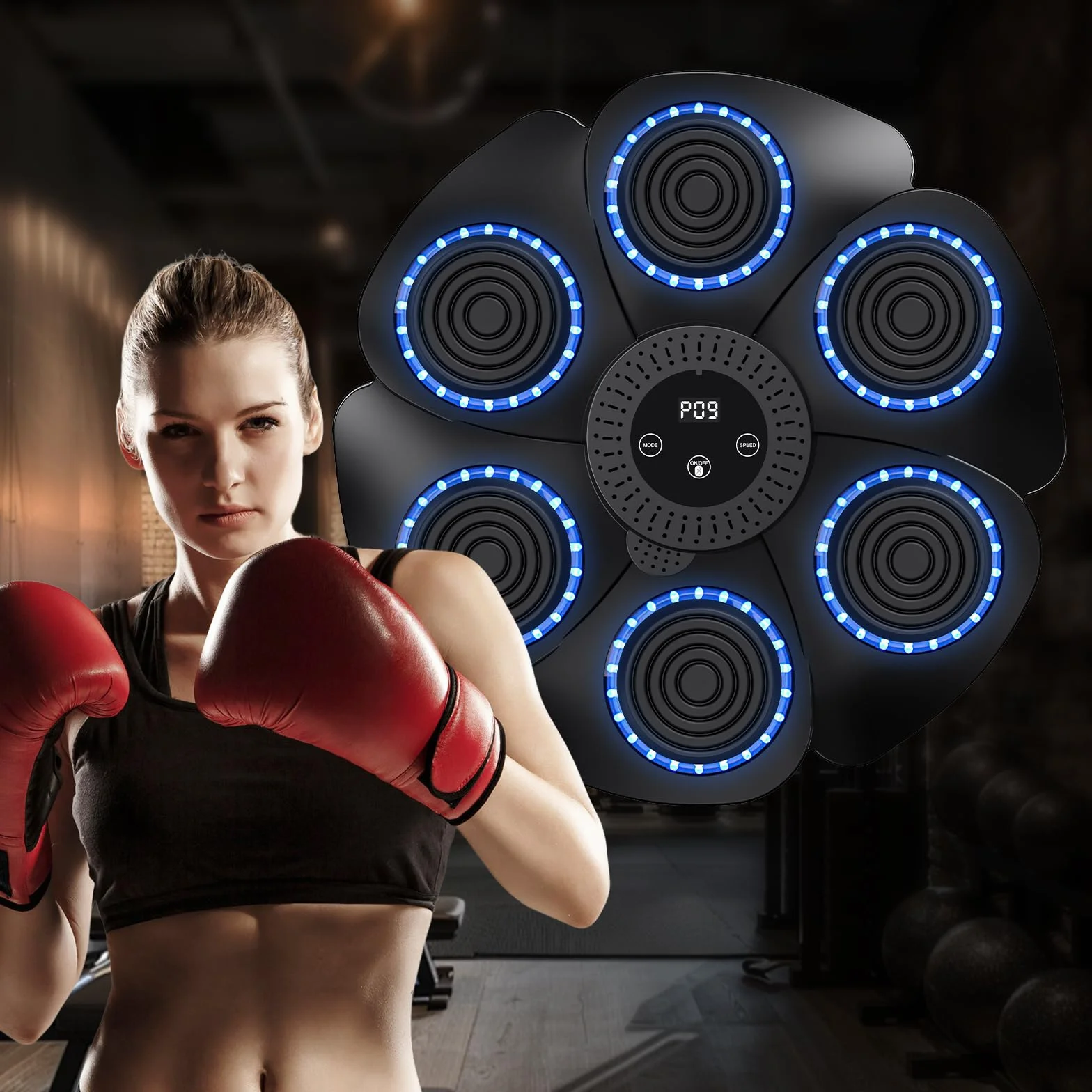 Máquina de boxeo musical Bluetooth inteligente montada en la pared con 9 modos de velocidad y contador para adultos y niños