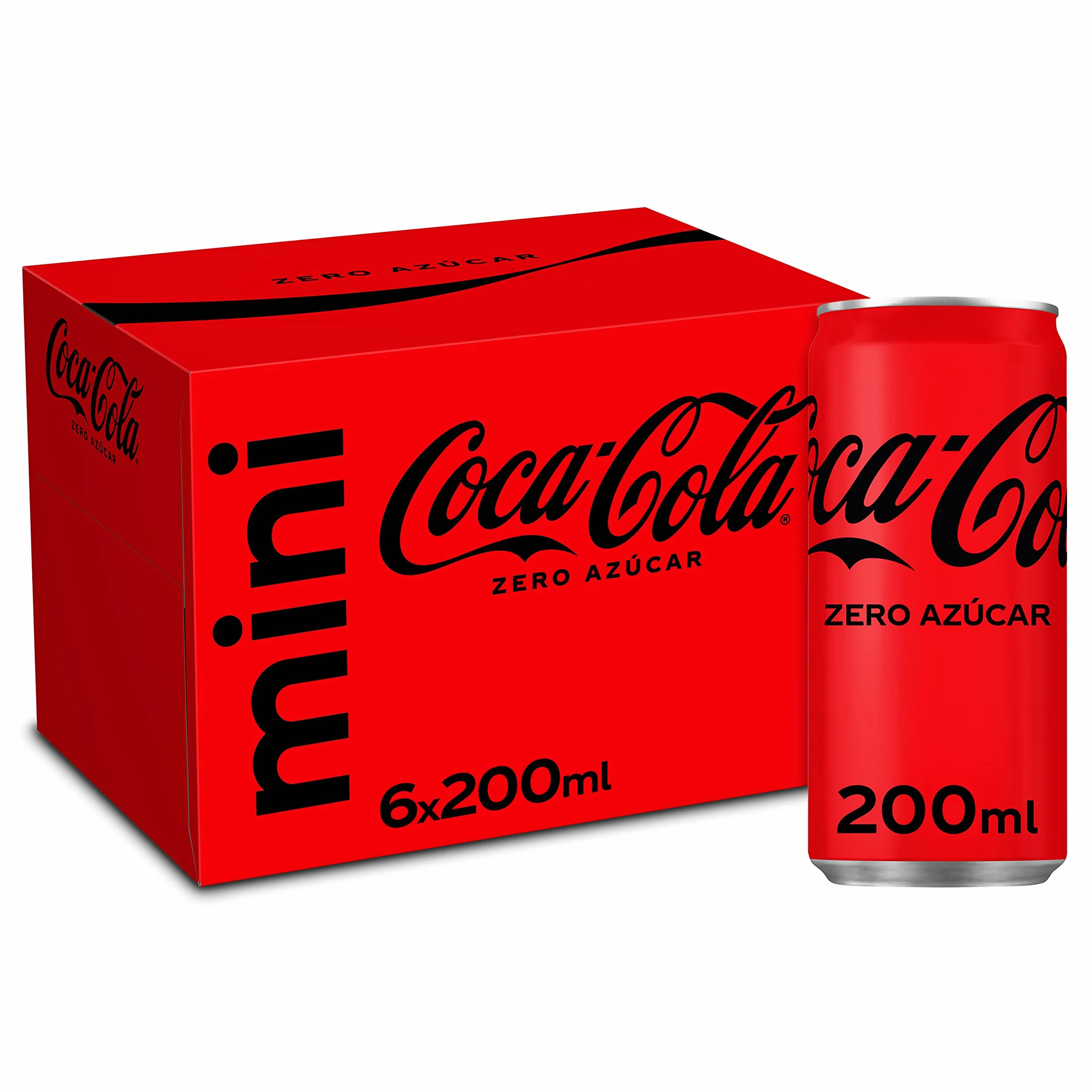 Coca-Cola Zero Azúcar, Refresco de Cola sin Azúcar, Bajo en Calorías, Pack 6 Mini Latas 200 ml