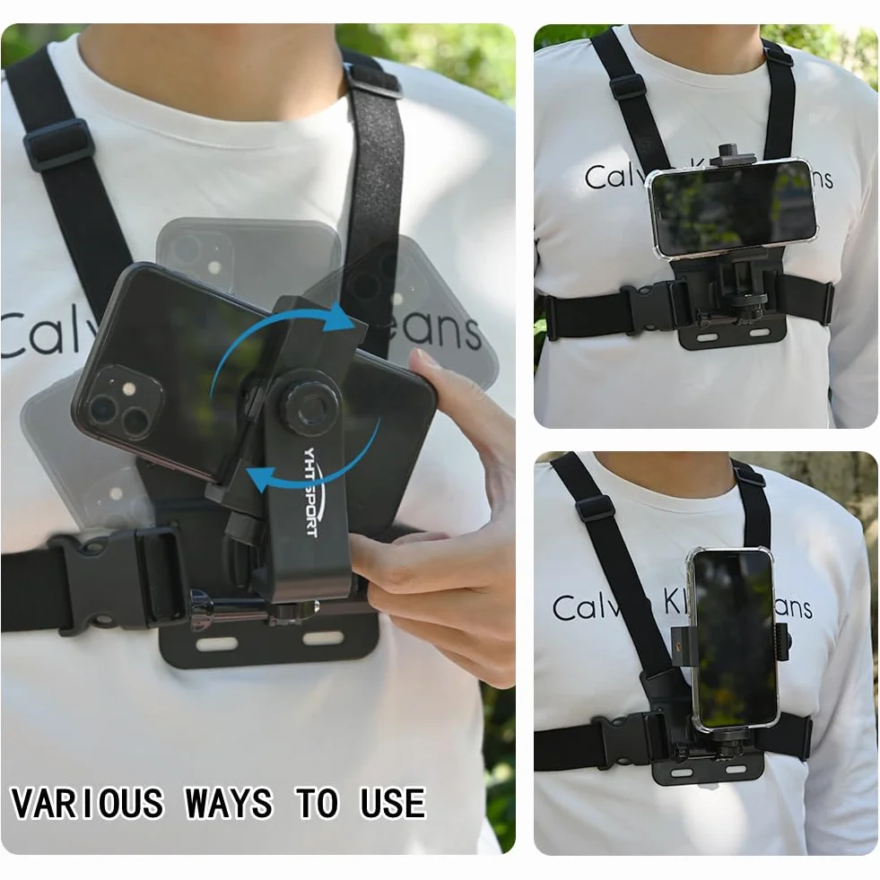 Arnés de Pecho para Cámara de Acción GoPro y Teléfono con Trípode Portátil