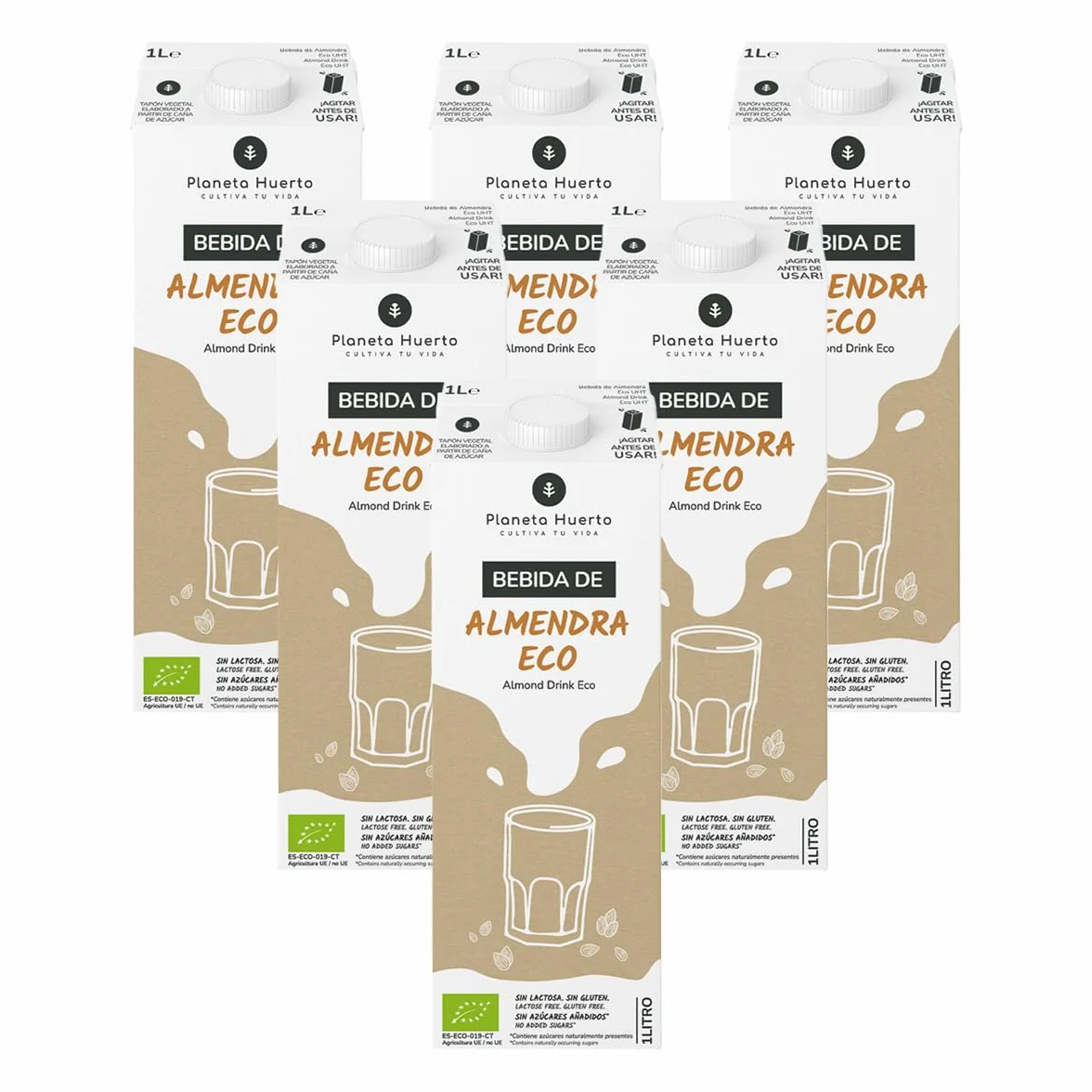PLANETA HUERTO | Pack 6x Bebida de Almendra Ecológica 1L, 100% Vegetal, Sin Lactosa, Con Grasas Saludables, Fuente de Fibra - Bebida de Avena Ideal para Veganos, Desayunos, Batidos y Cocina Natural