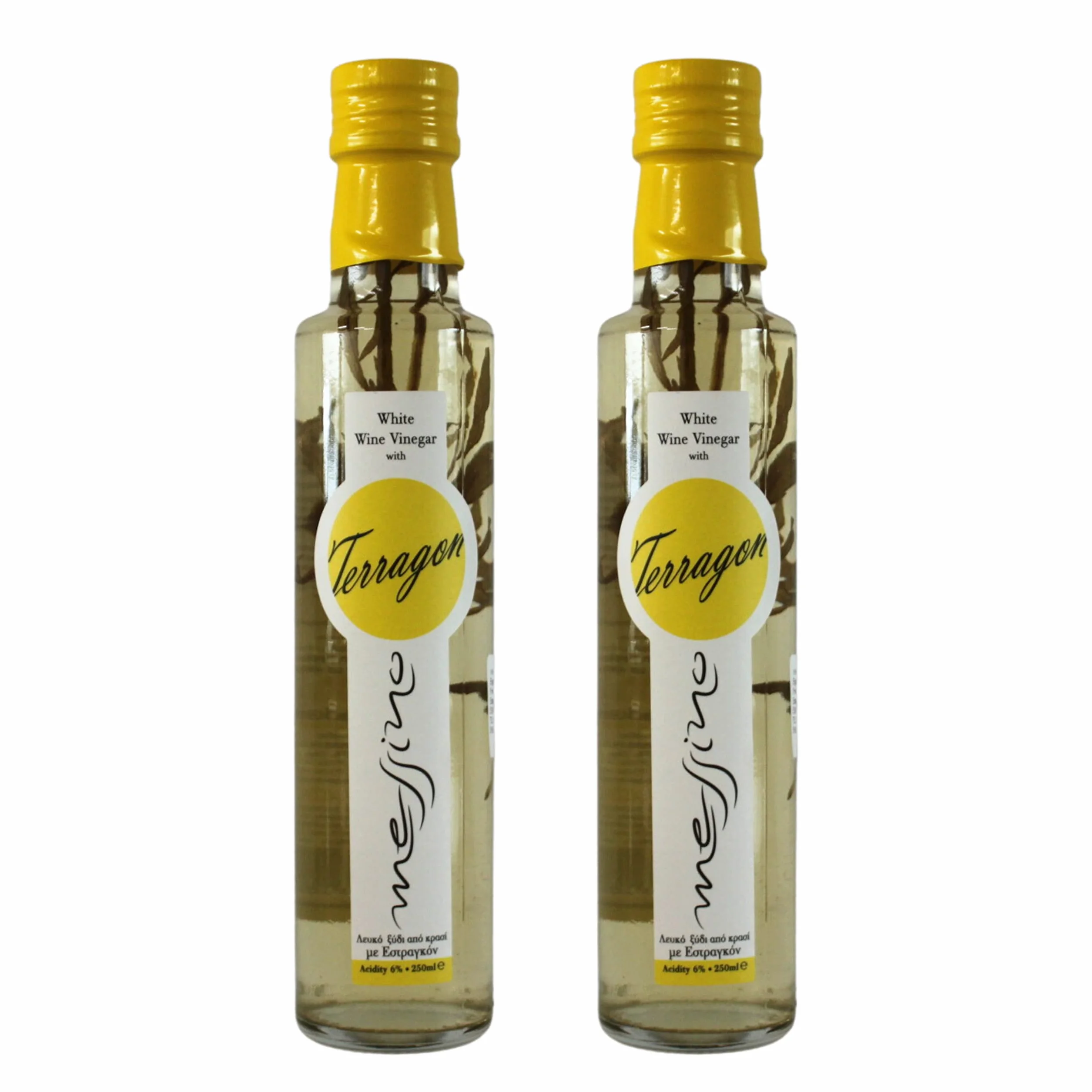 Messino Vinagre Blanco con Estragón | Pack 2 x 250 ml (Total 500 ml) | Vinagre de Vino Blanco Aromatizado con Hierbas Griegas | Sin Azúcares Añadidos, Vegano