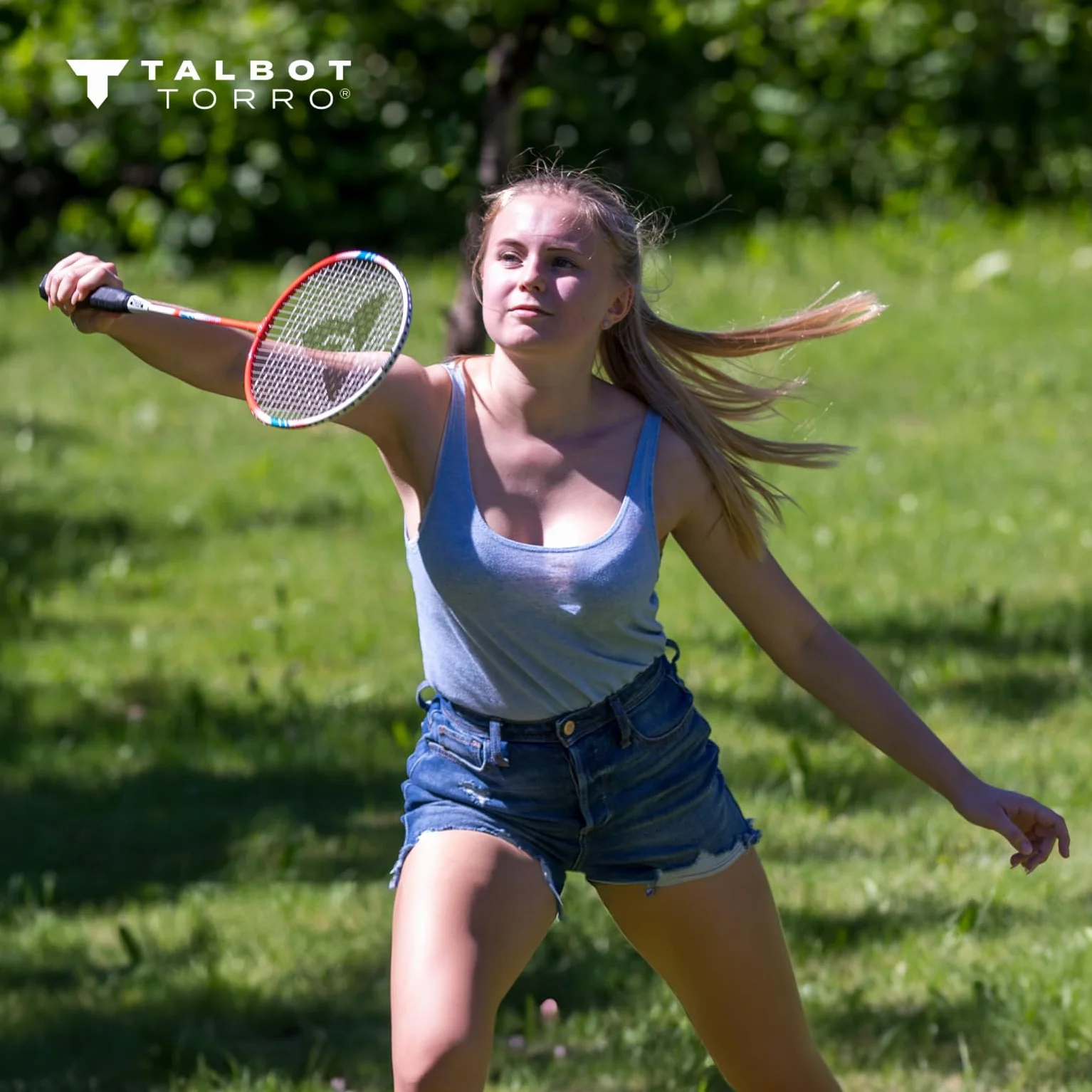 Talbot Torro Badminton-Set 4-Fighter Komplettset mit 4 ALU-Schläger 3 Federbälle Netzgarnitur Tasche