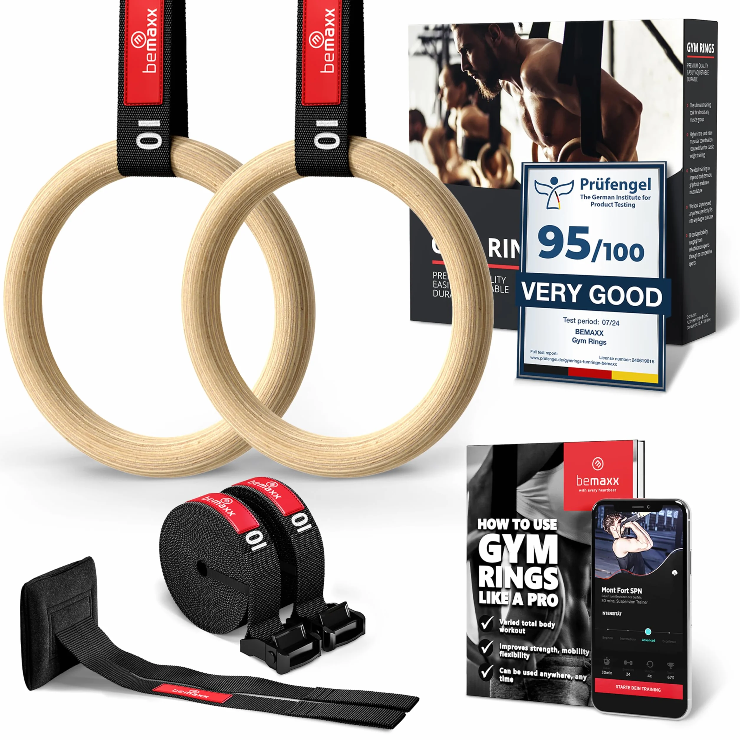 BeMaxx Anillas de Gimnasia de Madera Workout Set con Anclaje para Puerta