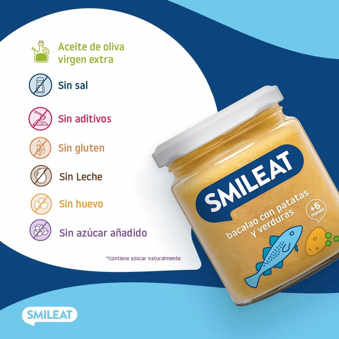 Smileat Tarrito de Bacalao con Patata y Verduras Ecológicas para Bebés 6 Meses Pack 12x230 g