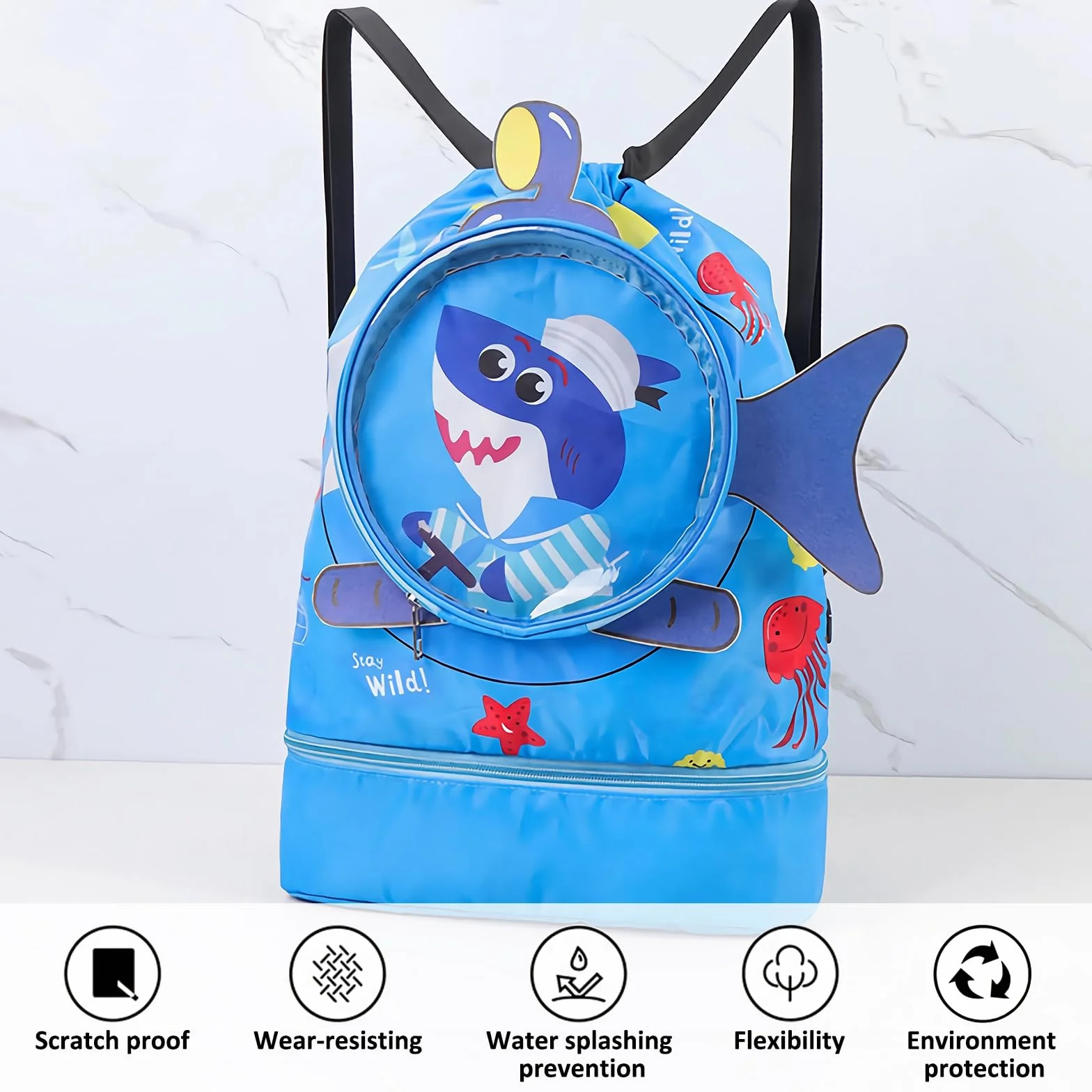ZoneYan Mochila Cuerdas Niños Impermeable Bolsa Natación Piscina Separación Seco-Húmedo Compartimento Zapatos