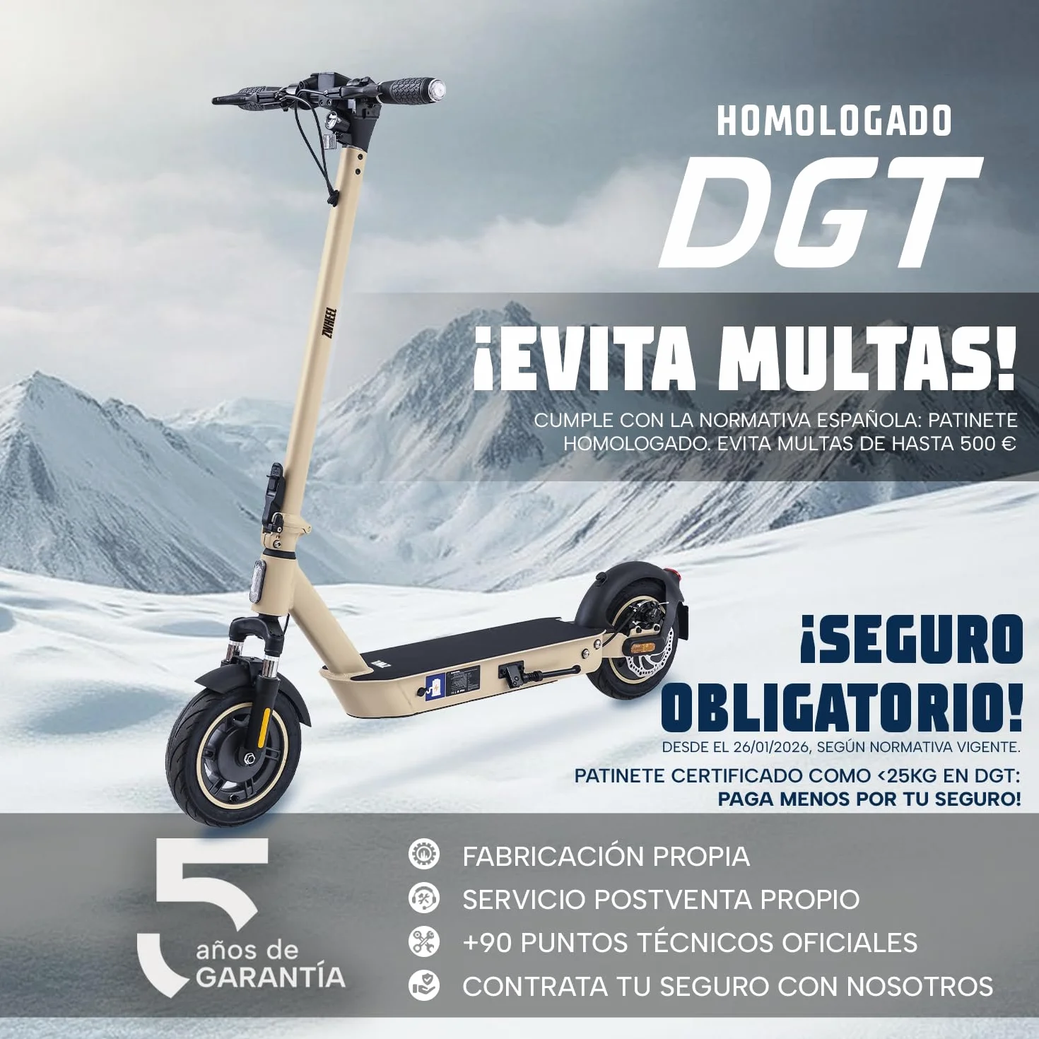 Patinete Eléctrico Adultos Homologado DGT 800W 50km Autonomía IP54 Ruedas 10" Llave NFC Intermitentes Doble Suspensión Frenos AER