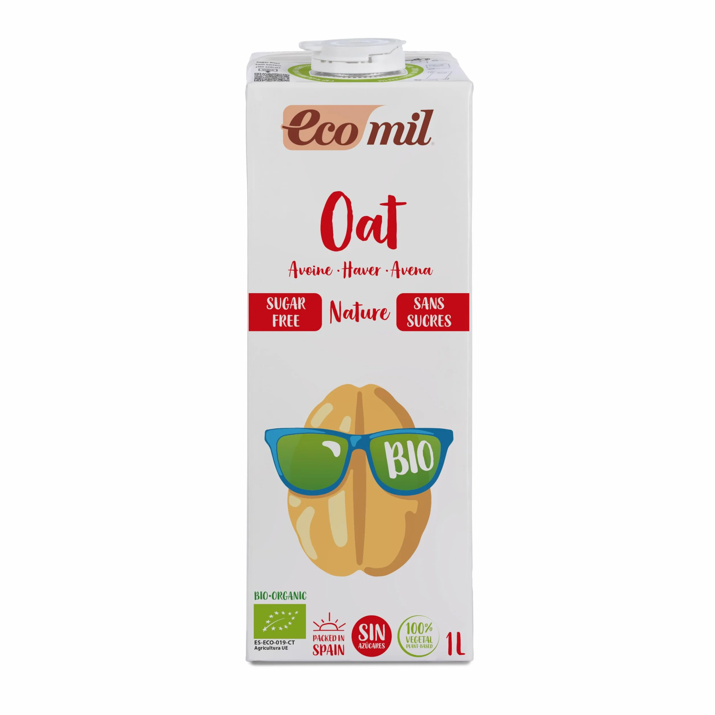 Ecomil - Bebida de Avena Bio 1 L, Sin Azúcares Añadidos ni Edulcorantes, 100% Vegetal, Sin Lactosa, Alternativa a la Leche de Vaca, Ideal para Café, Desayunos y Recetas Saludables