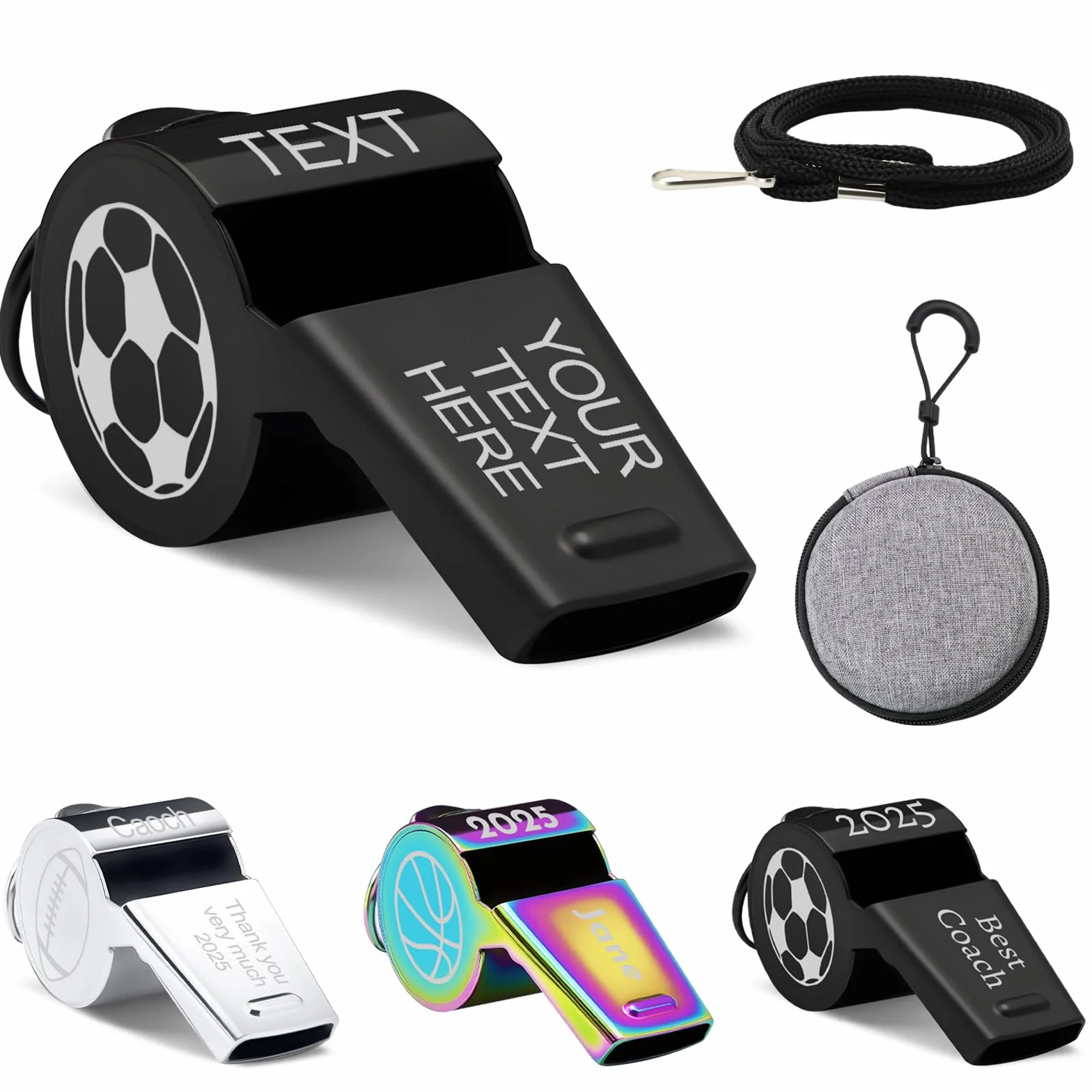 Silbato de Acero Inoxidable Personalizado con Grabado Texto y Logotipo para Árbitro Entrenador