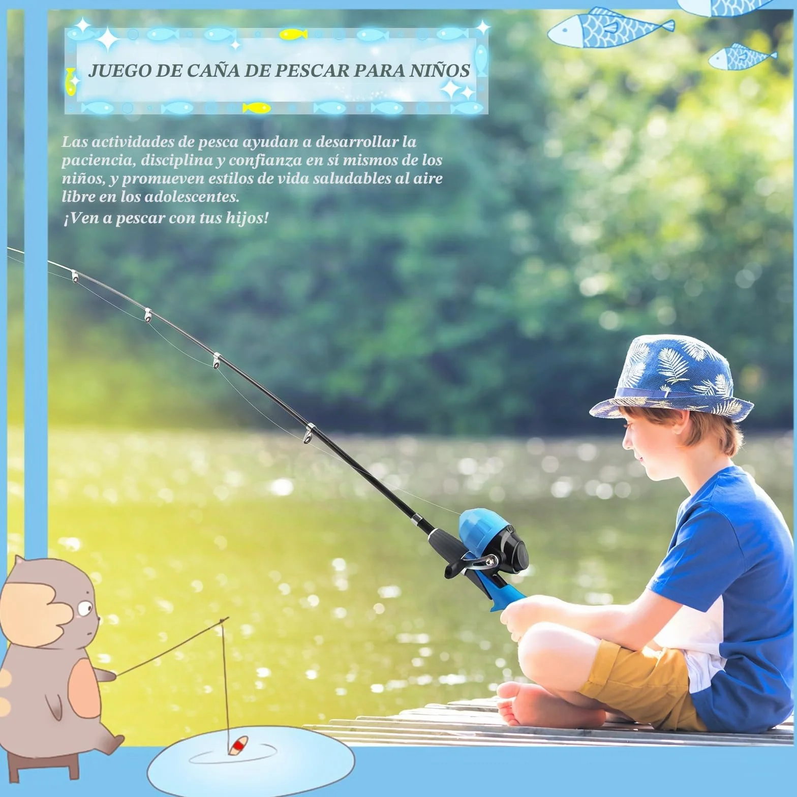 dellyy Cañas de Pescar para Niños, Juego de Pesca Telescópica con Accesorios y Bolsa