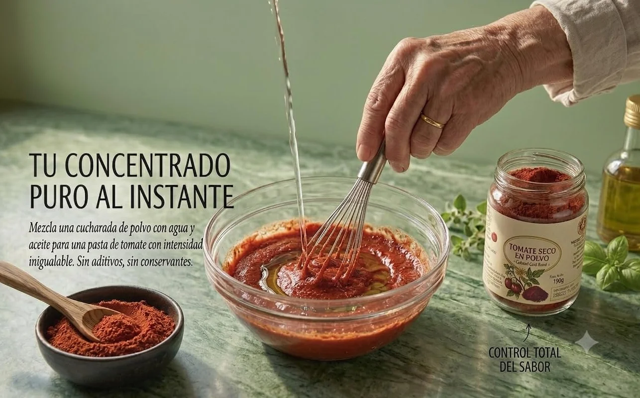 Tomate Seco en Polvo Premium (150g)-Molido Fino, Sabor Intenso y Natural- Ideal para Pasta, Sofritos y Pasta de Tomate Concentrada (1 bote 150g)