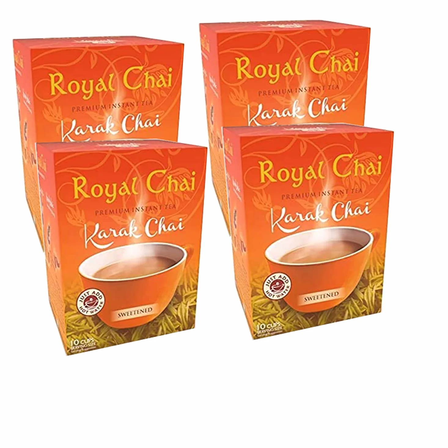 Royal Chai Premium Instant Karak - Té indio endulzado, natural, 200 g (paquete de 4)