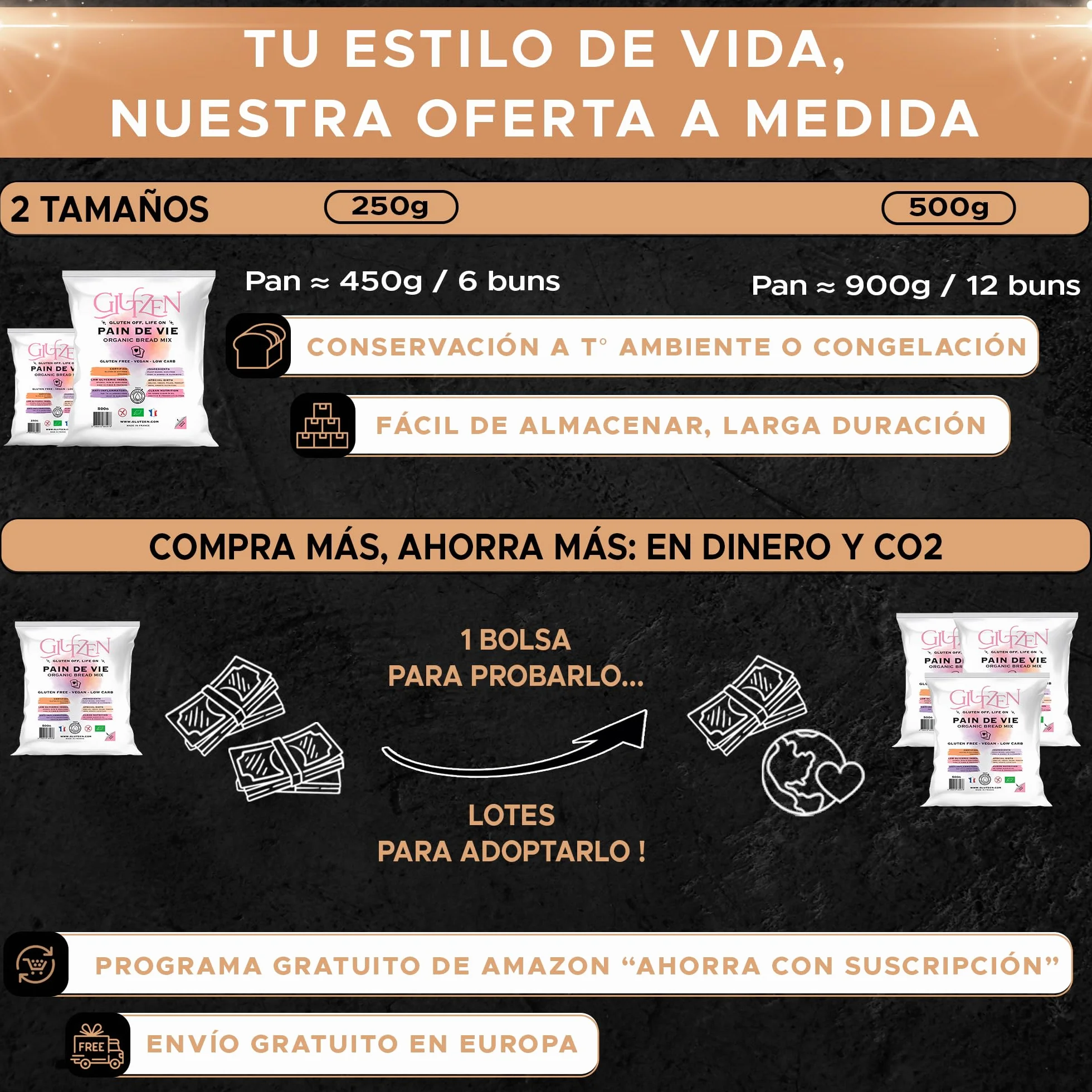 Mezcla Pan Keto Sin Gluten Bio GLUTZEN. Pan Low Carb con Semillas, Alto en Fibra. Sin Harina, Sin Azúcar Añadido. Fácil, Sin Amasar. Celíaco, Vegano, Sin Alérgenos, FODMAP