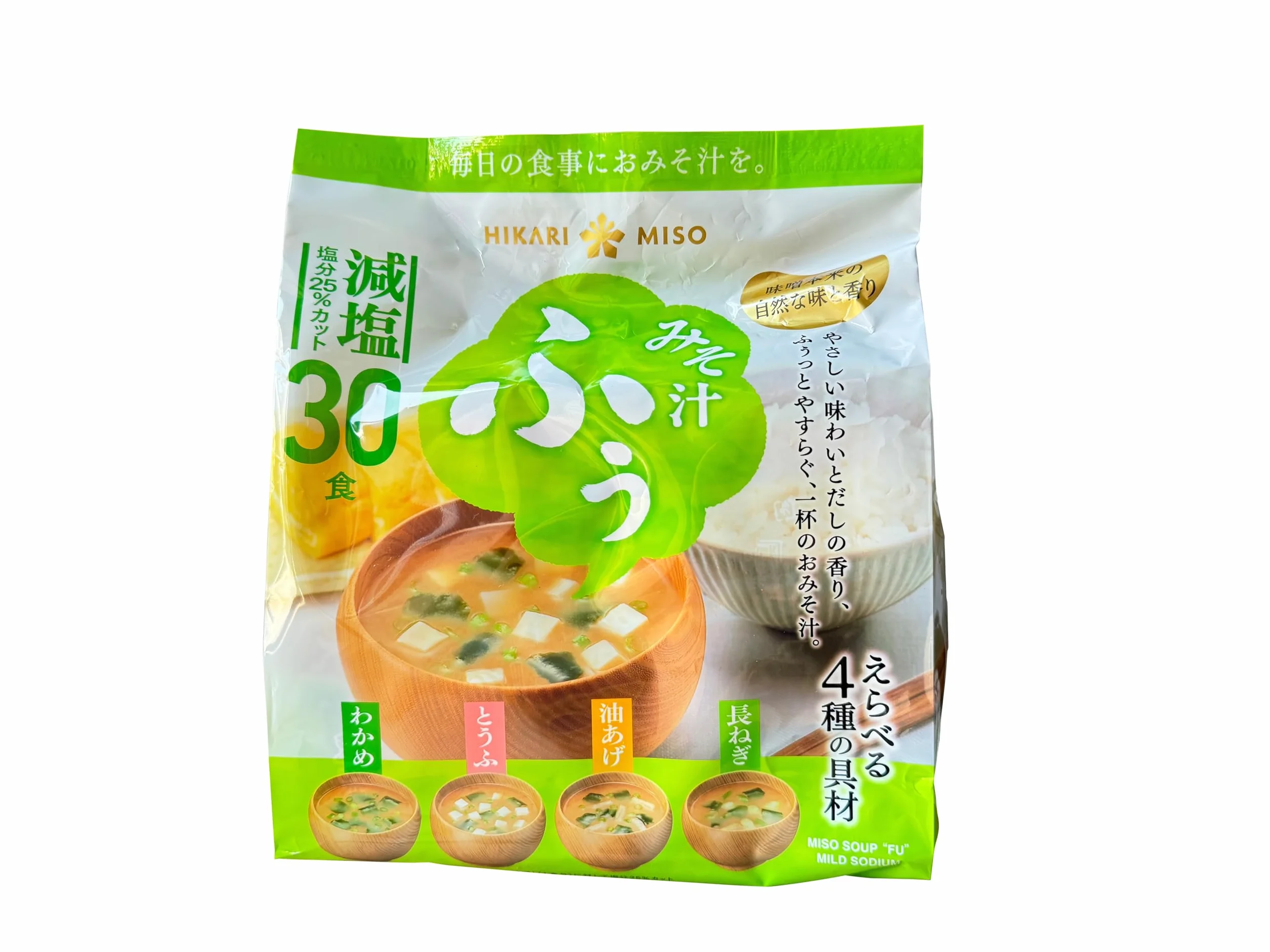 Hikari Miso Sopa Miso Instantánea Japonesa, 4 Sabores, Pack de 30 sopas, Sal Reducido 25%