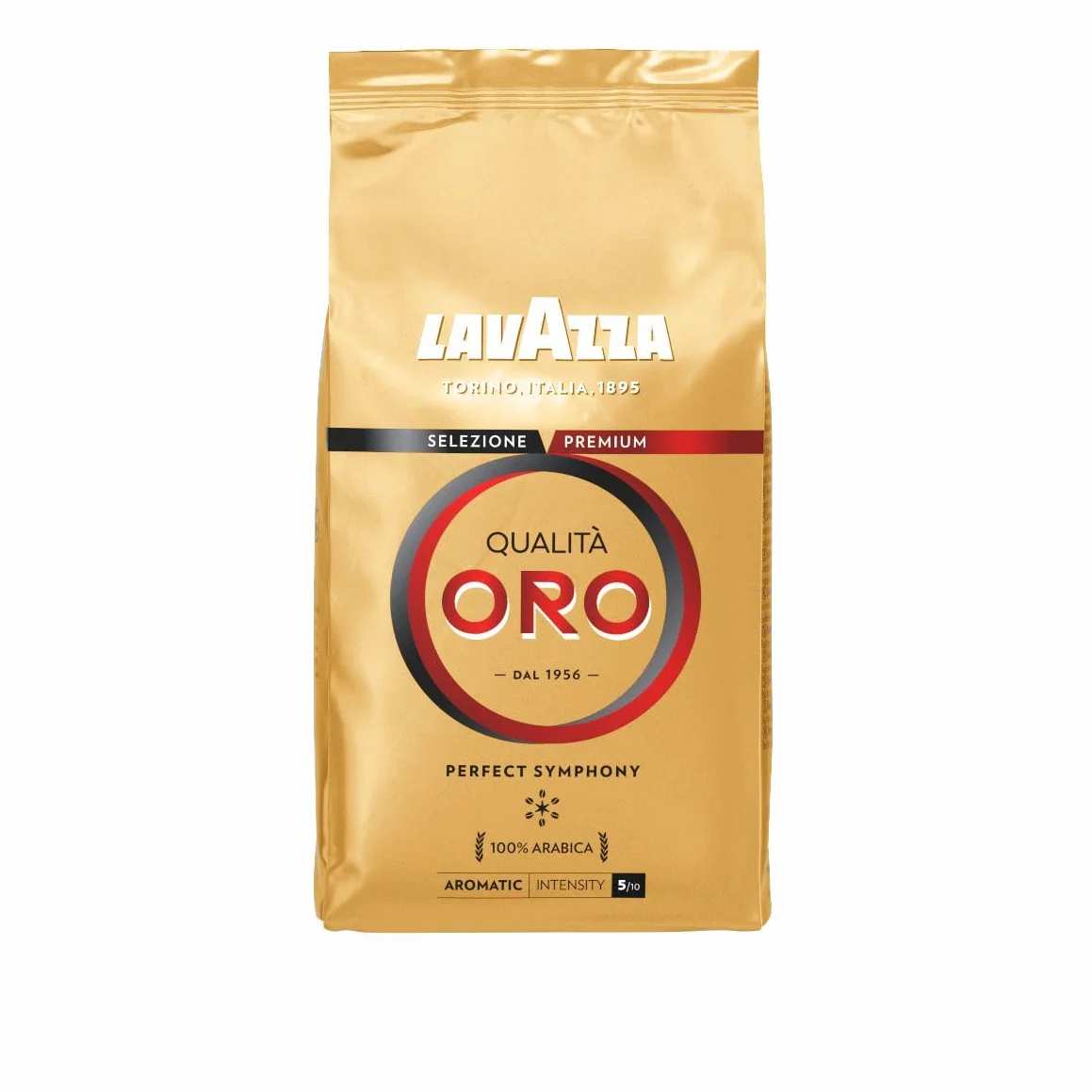 Lavazza, Qualità Oro, Café en Grano Natural, Ideal para la Máquina de Café Espresso, con Notas Aromáticas de Frutas y Flores, 100% Arábica, Intensidad 5, Tueste Medio, Paquete de 2 kg