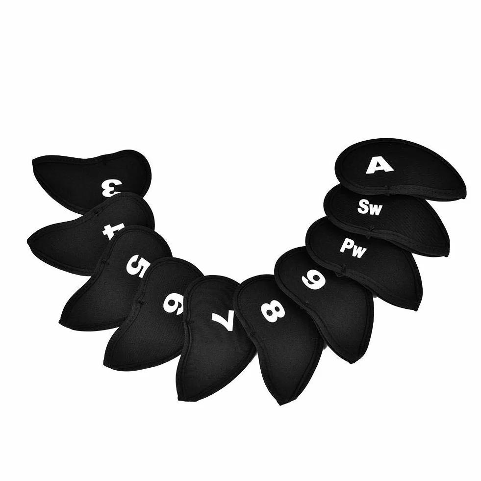 Funda de Protección para Palos de Golf - 10 Cobertores de Neopreno con Números y Letras, Impermeable, Negro