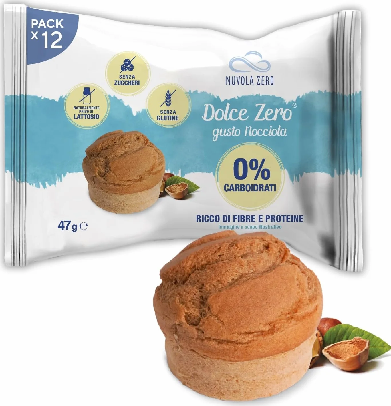 Nuvola Zero - Dolce Zero Avellana, Sin Carbohidratos, Dulces Sin Azúcar, Sin Lactosa, Sin Gluten, Alto En Fibra, Paquete De 12 Uds, Fabricado en Italia