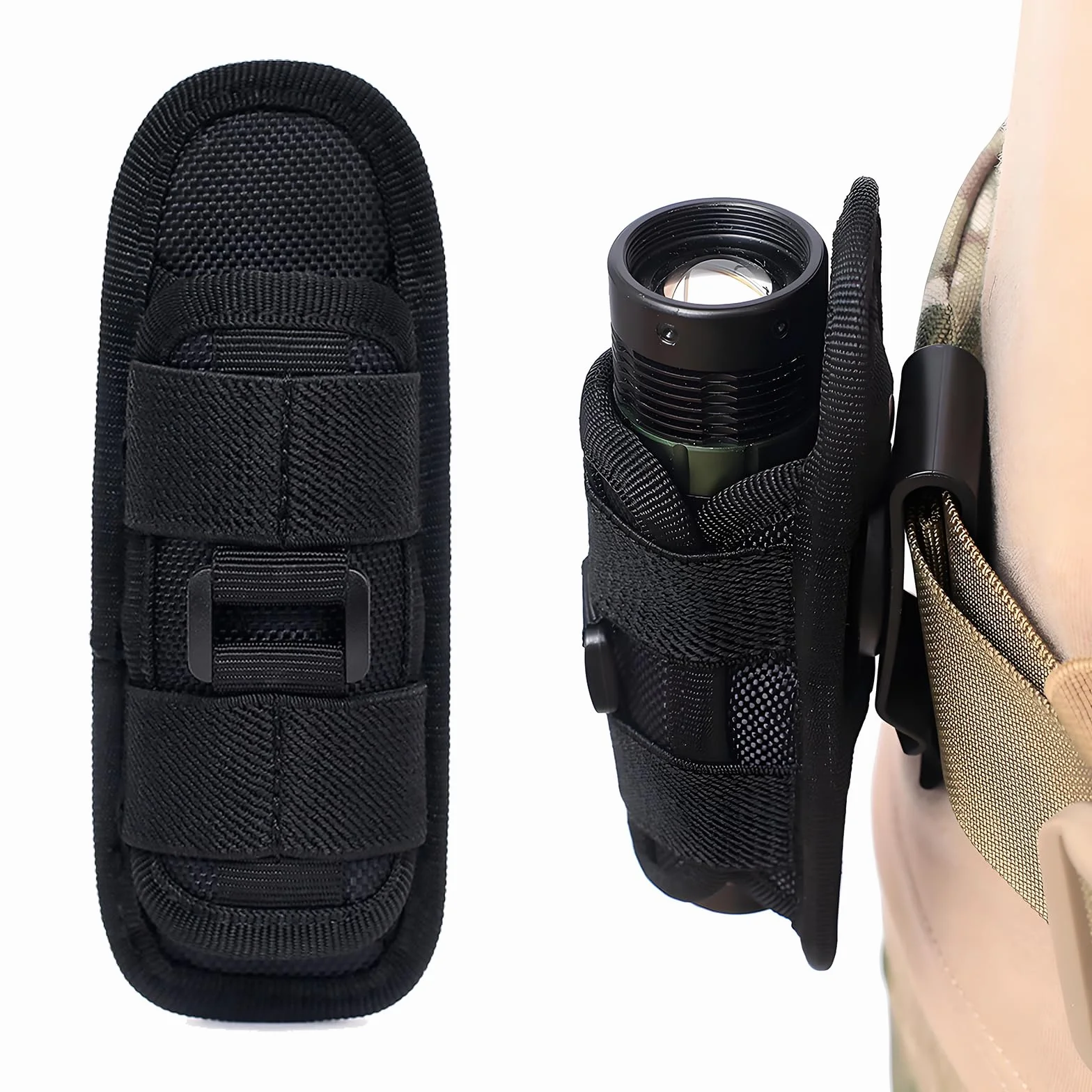 Funda Táctica Para Linterna, Giratoria 360° Liberación Rápida, Portalinternas Cinturón, Negro